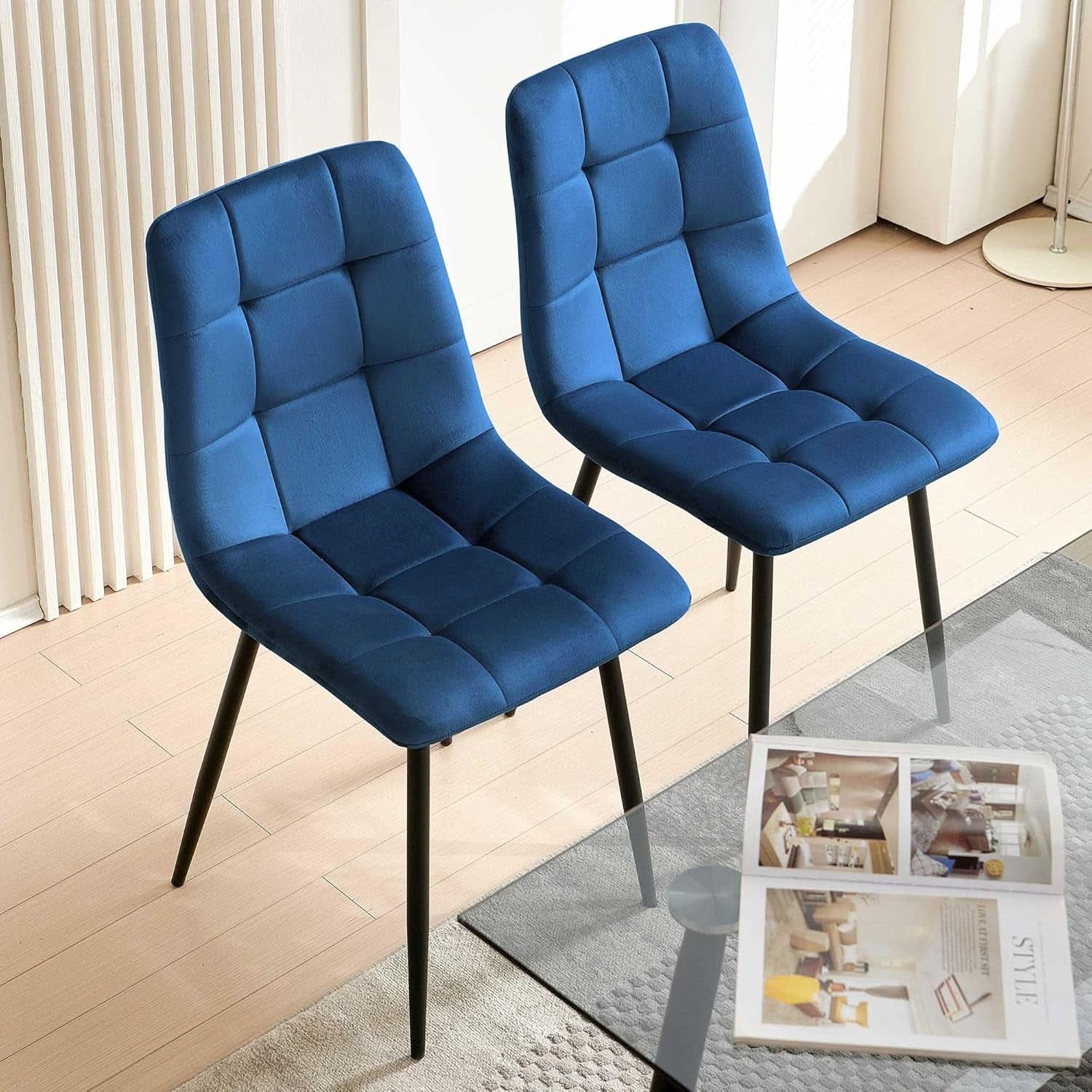Navy Blue Velvet Dining Chairs Set of 4 Armless Tufted