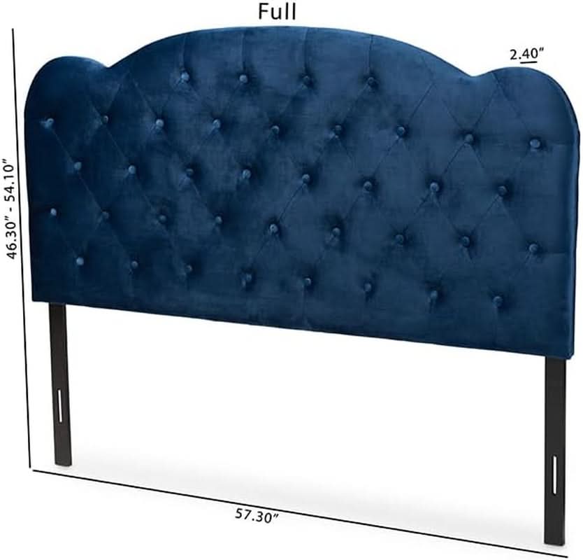 Navy Blue Velvet Upholstered Queen Size Headboard Modern Design