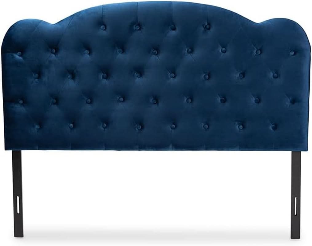 Navy Blue Velvet Upholstered Queen Size Headboard Modern Design