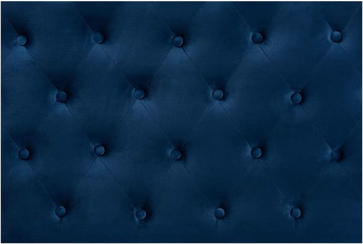 Navy Blue Velvet Upholstered Queen Size Headboard Modern Design