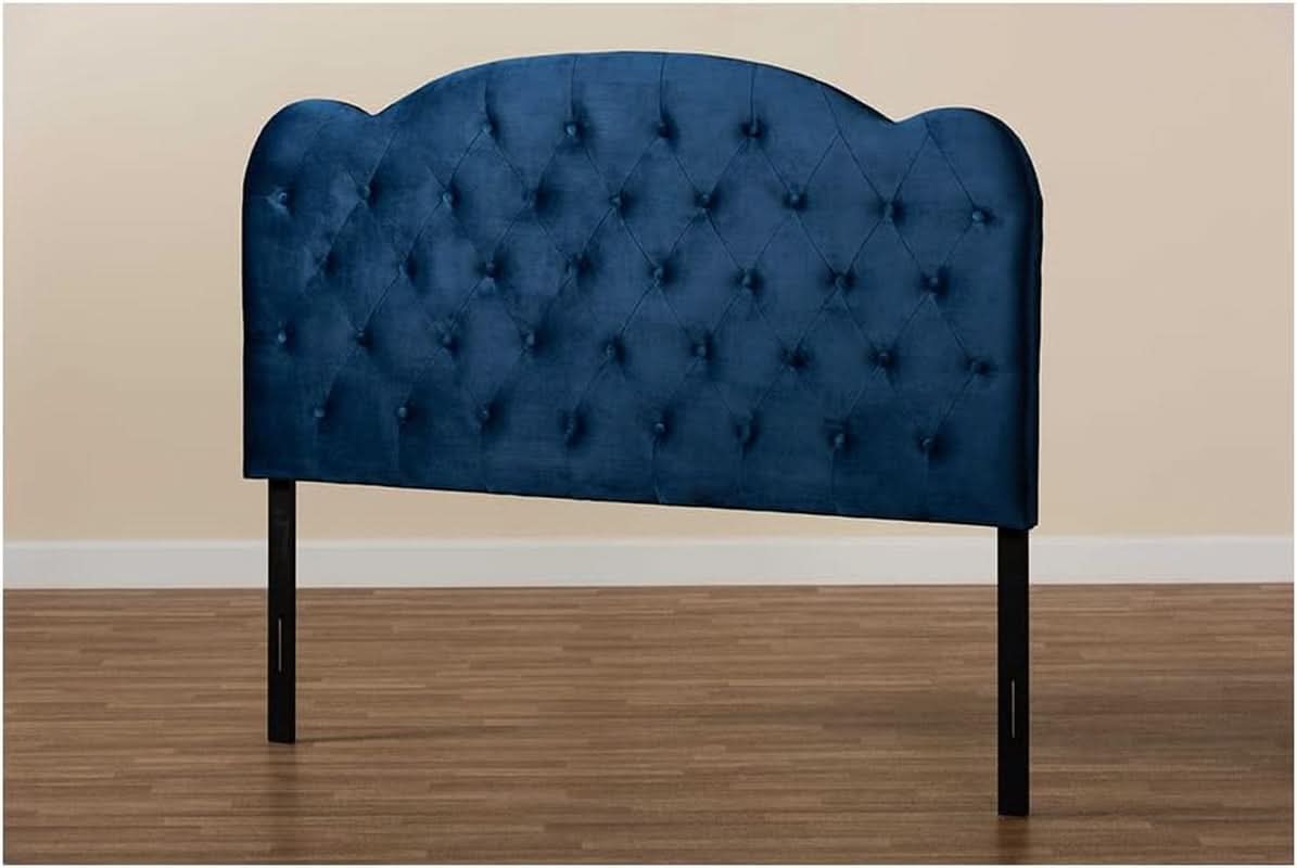 Navy Blue Velvet Upholstered Queen Size Headboard Modern Design