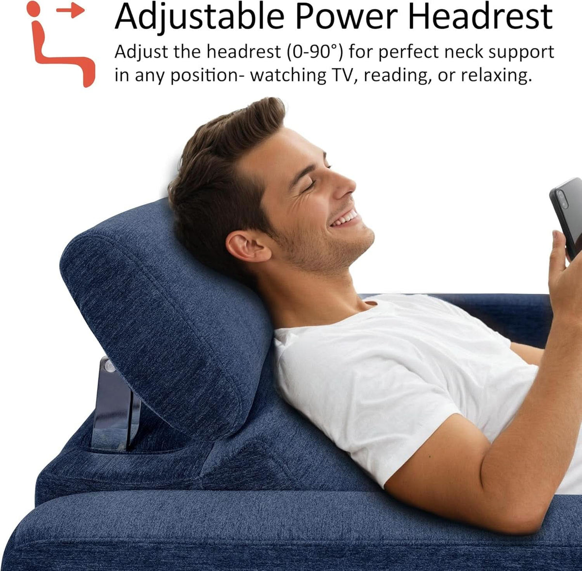 Navy Blue Zero Wall Hugger Power Reclining Sofa USB Ports