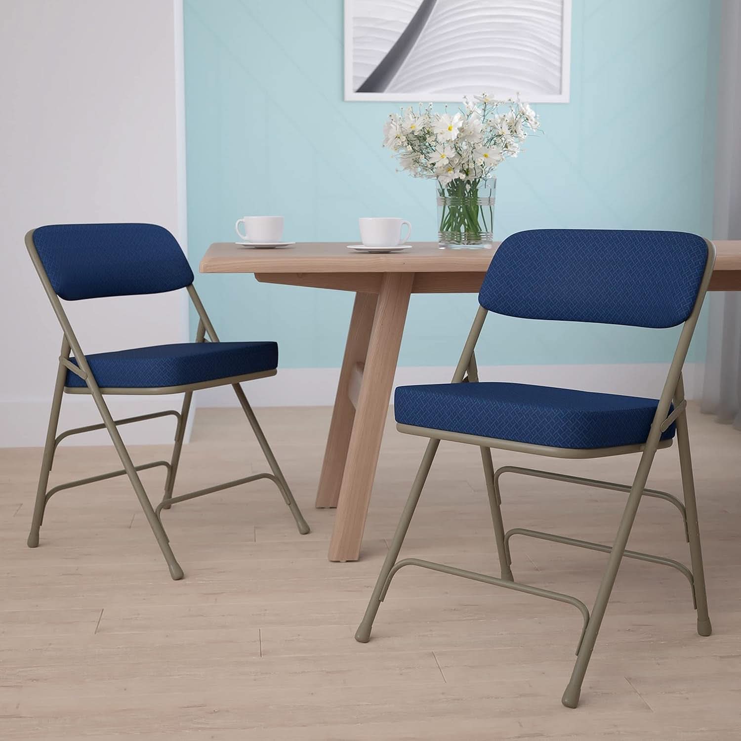 Navy Cushioned Metal Folding Chairs Set of 2 for Events