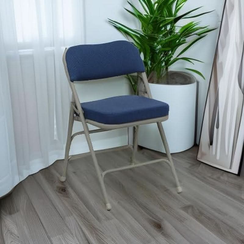 Navy Cushioned Metal Folding Chairs Set of 2 for Events