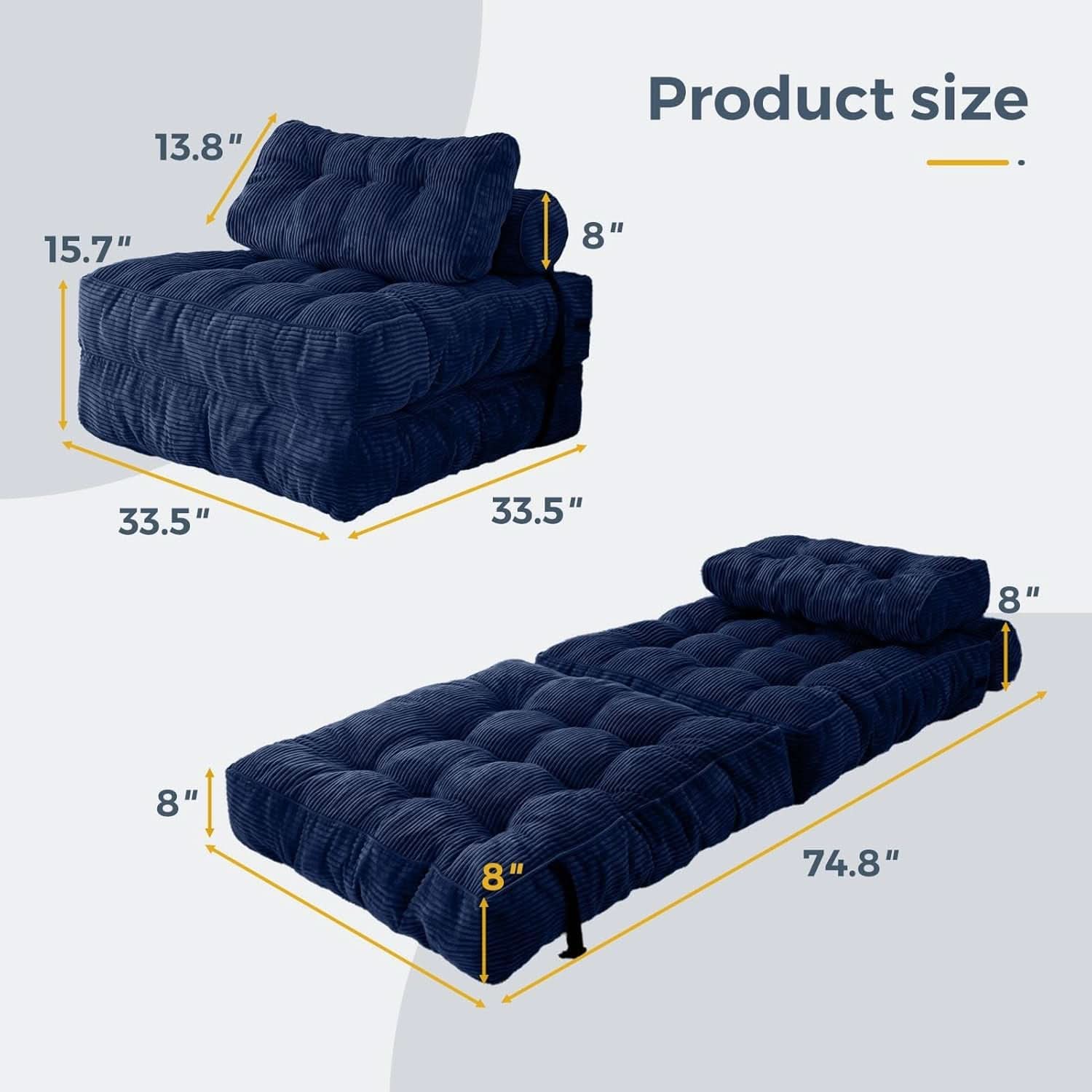 Navy Folding Sofa Bed Convertible Sleeper Chair With Back Support