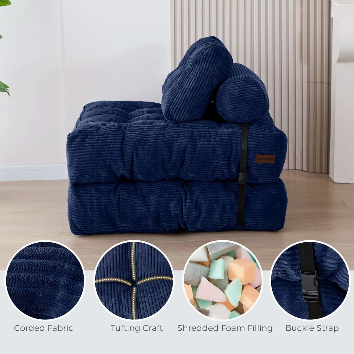Navy Folding Sofa Bed Convertible Sleeper Chair With Back Support