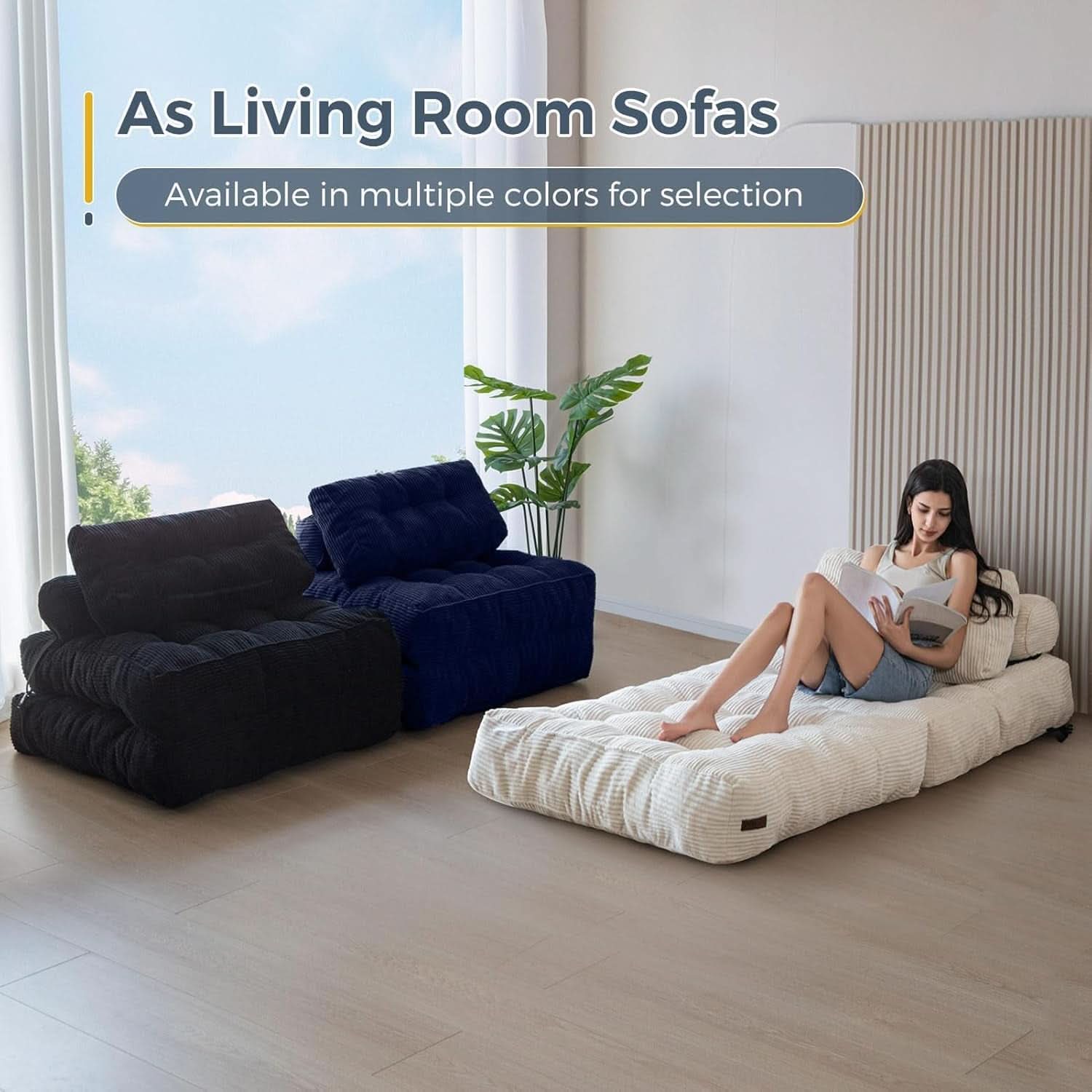 Navy Folding Sofa Bed Convertible Sleeper Chair With Back Support