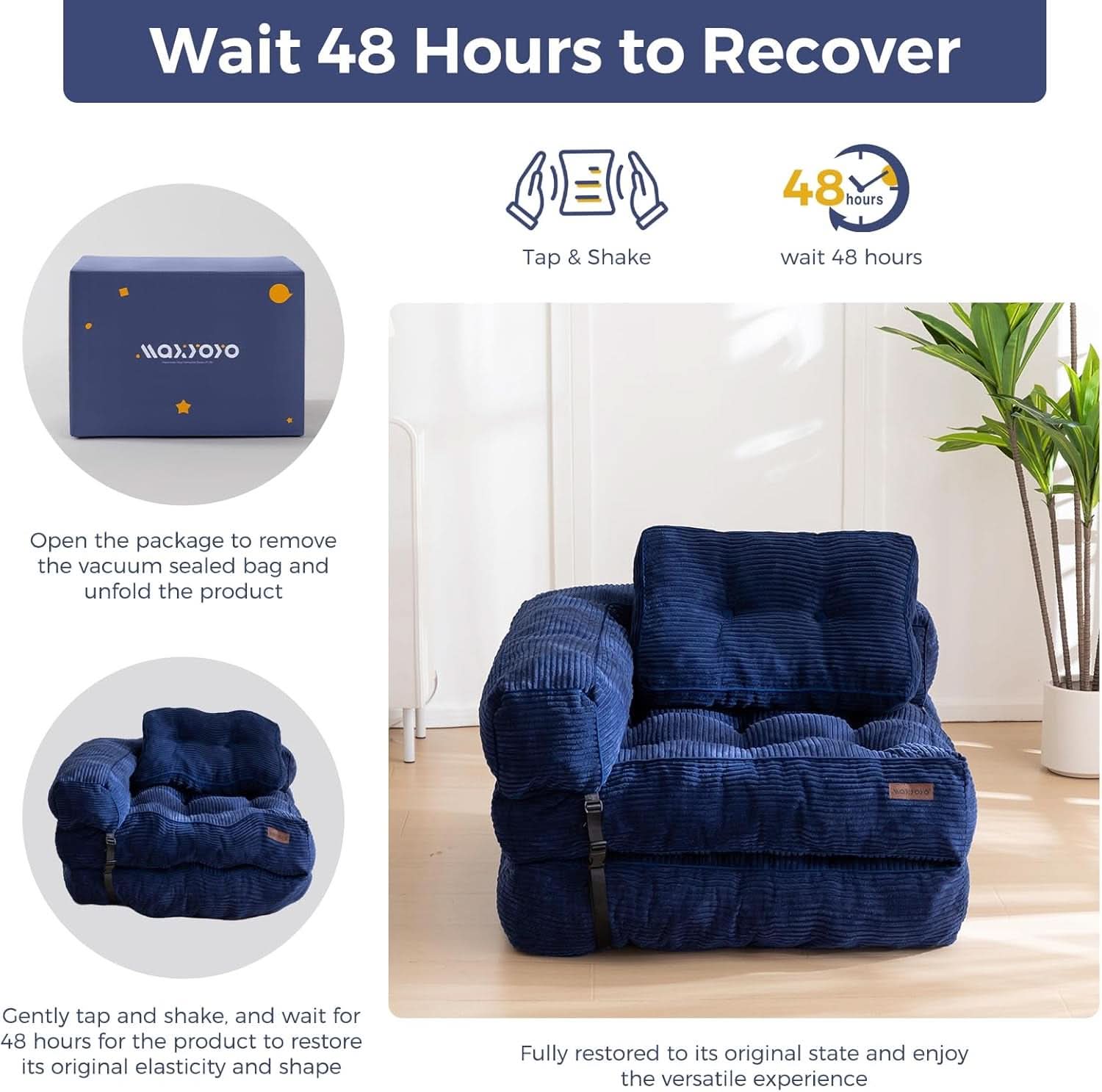 Navy Folding Sofa Bed With Armrests For Living Room