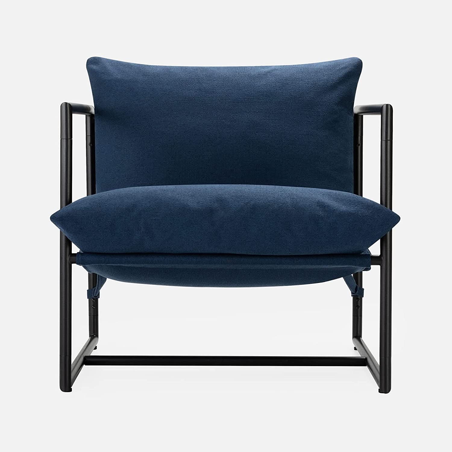 Navy Metal Armchair With Shredded Foam Cushioning Comfort