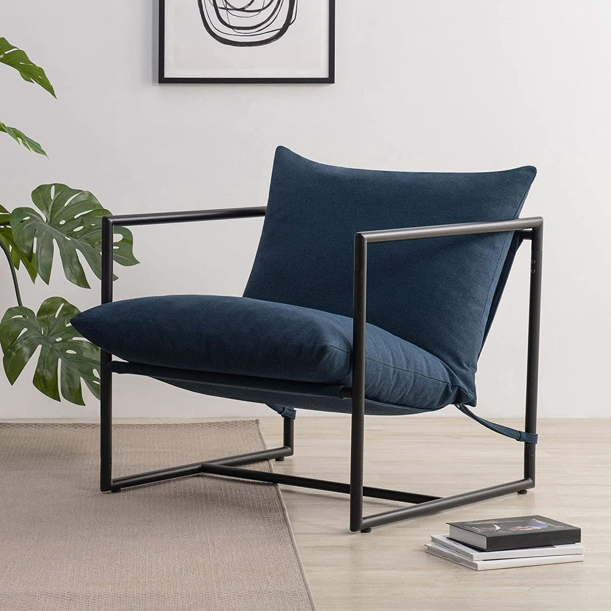 Navy Metal Armchair With Shredded Foam Cushioning Comfort