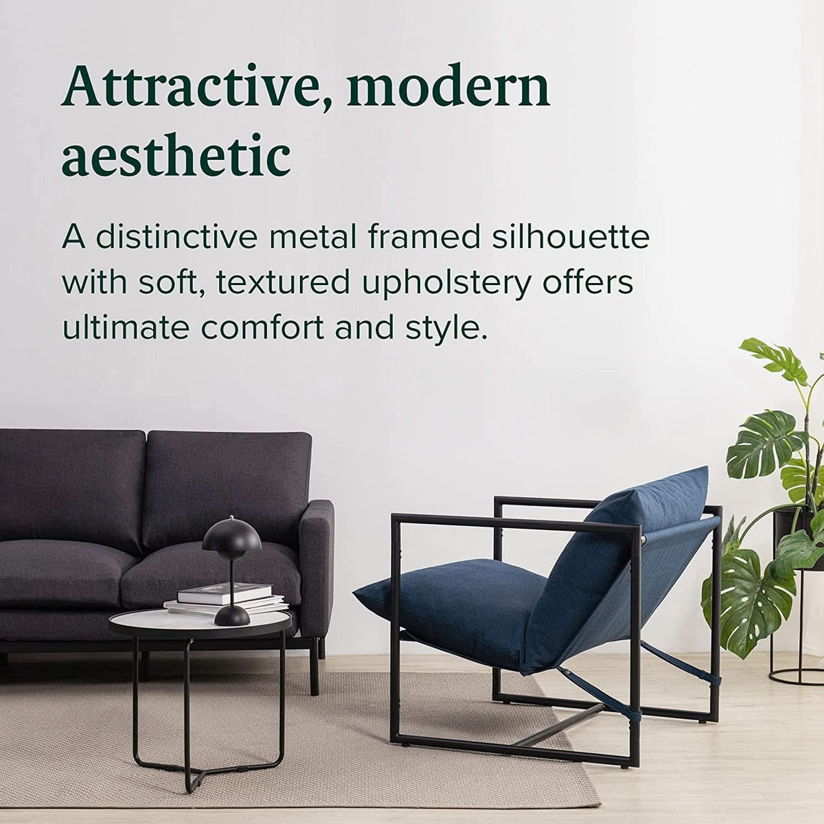 Navy Metal Armchair With Shredded Foam Cushioning Comfort