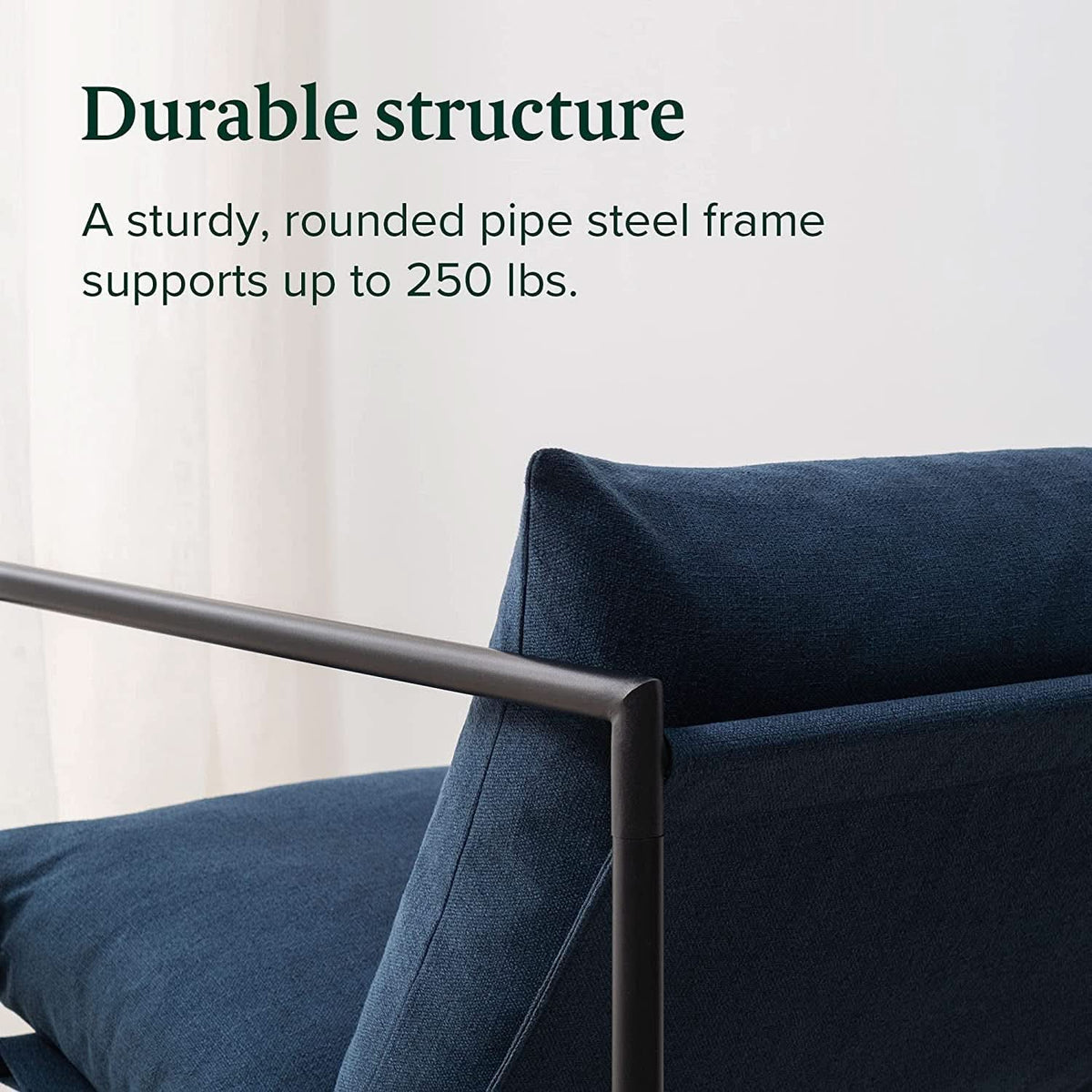 Navy Metal Armchair With Shredded Foam Cushioning Comfort