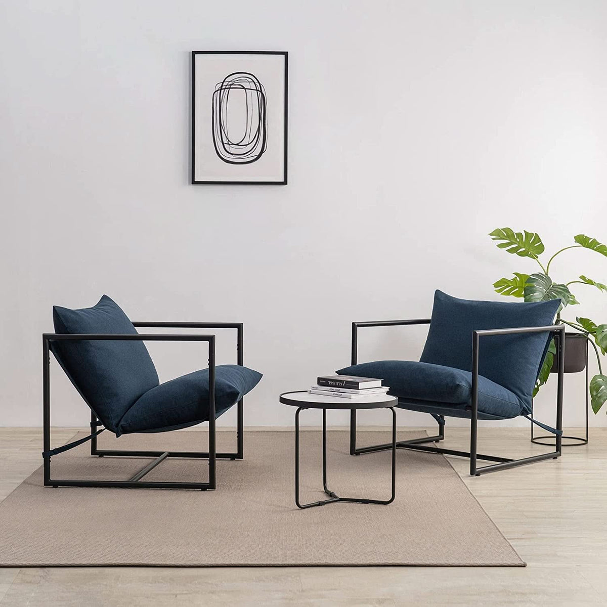 Navy Metal Armchair With Shredded Foam Cushioning Comfort