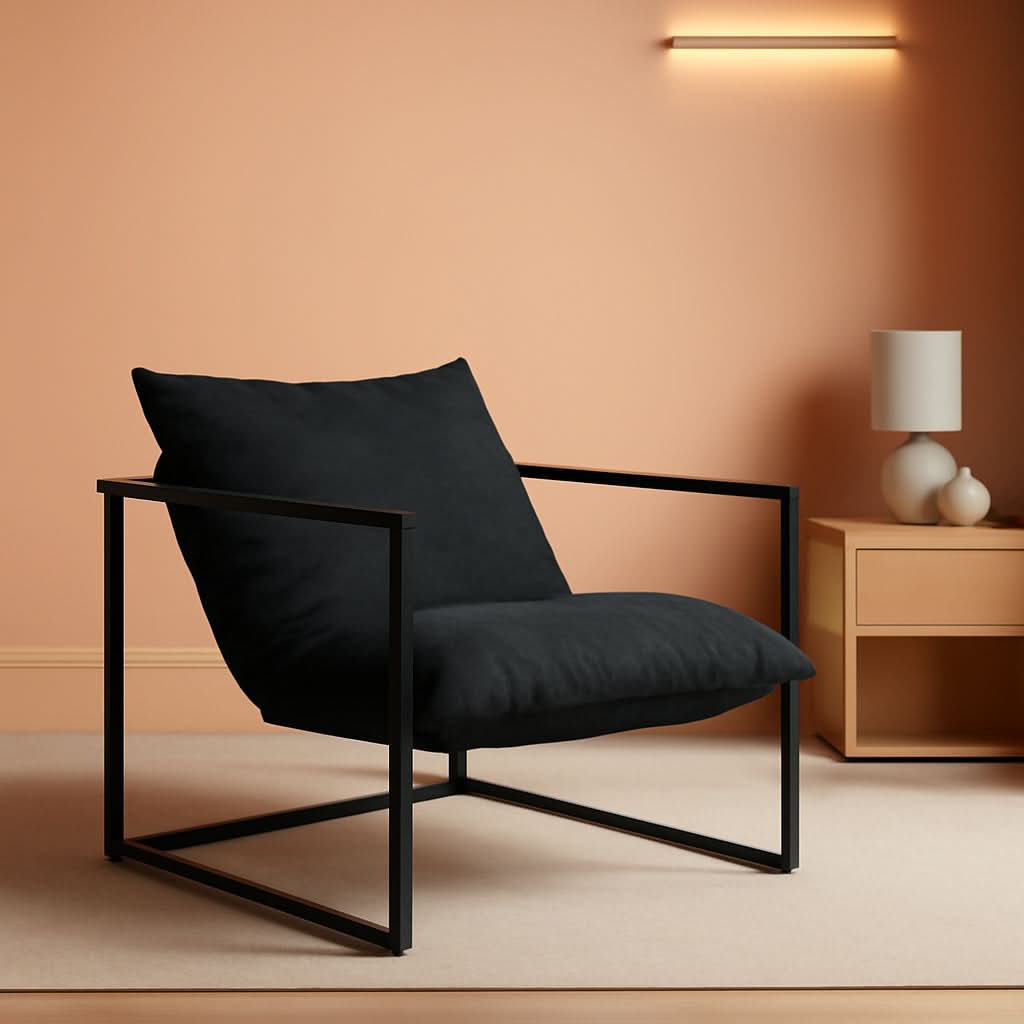 Navy Metal Armchair With Shredded Foam Cushioning Comfort