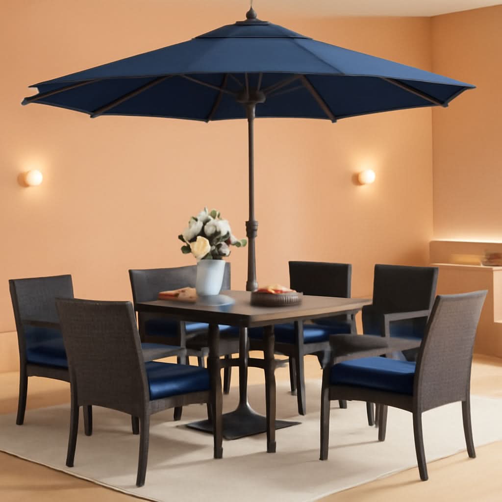 Navy Outdoor Patio Table And Chairs Set With Umbrella For 6