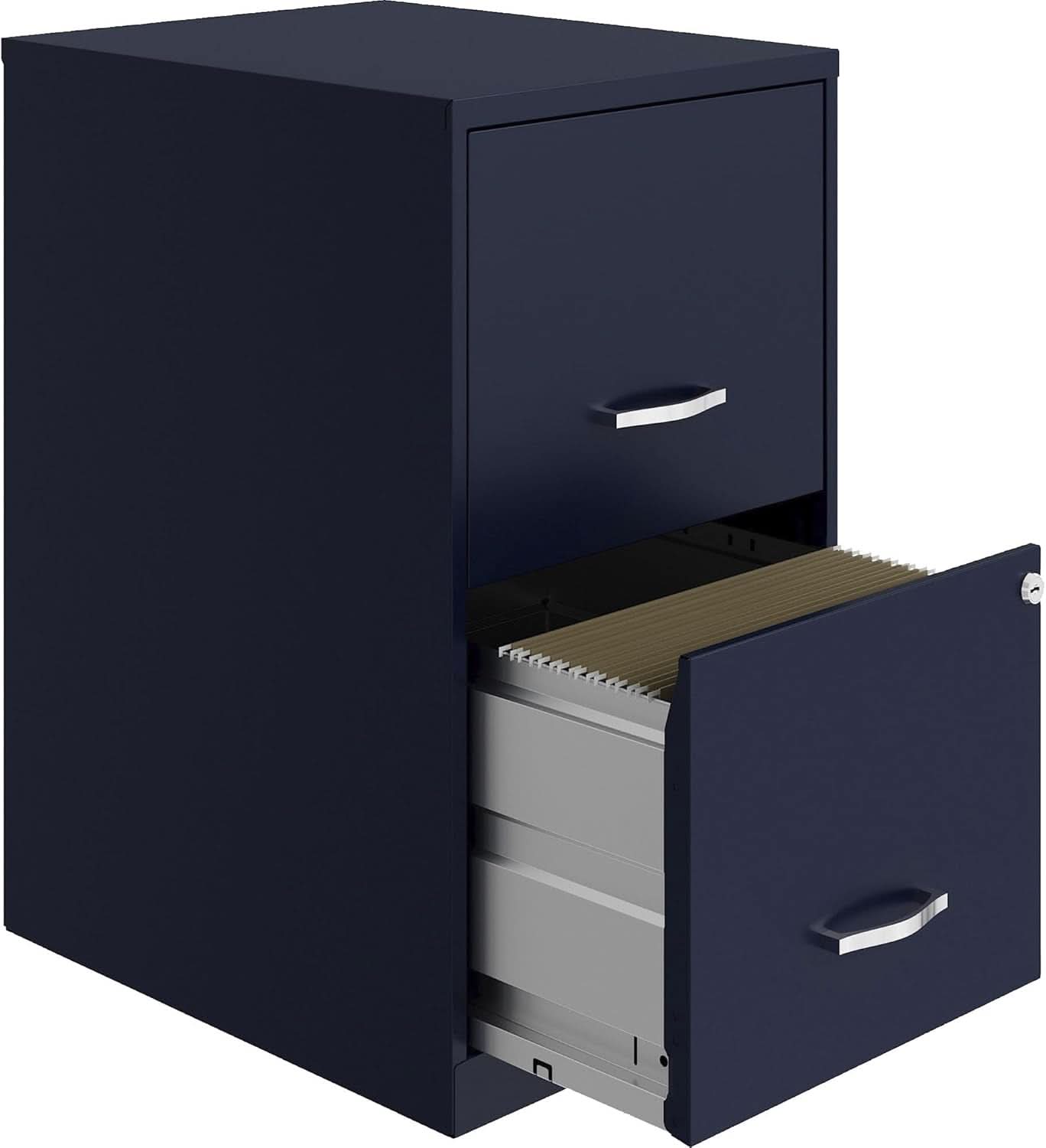 Navy Two Drawer File Cabinet With Smooth Glide Drawers, 14.2 By 18 By 24.5 Inches