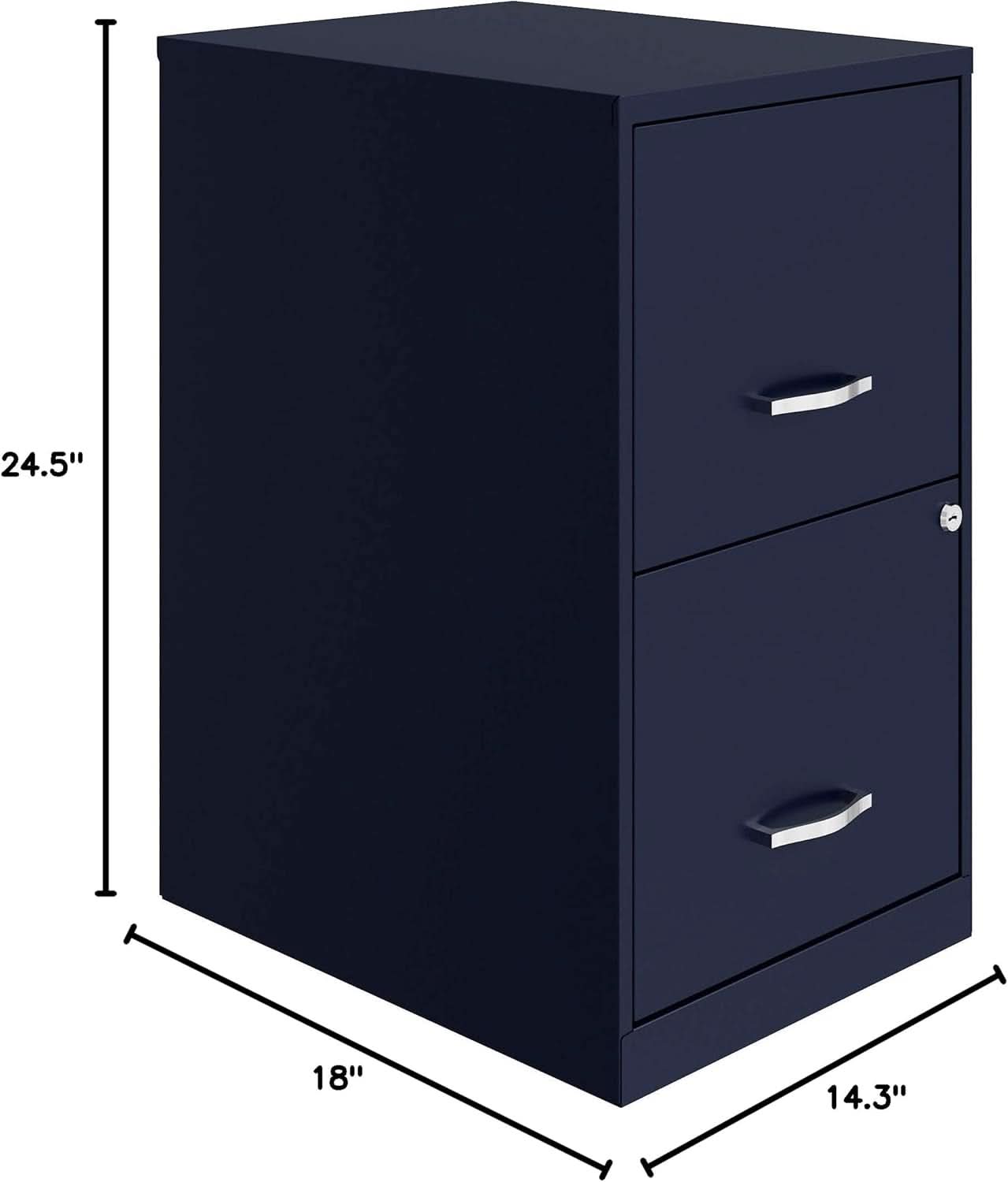 Navy Two Drawer File Cabinet With Smooth Glide Drawers, 14.2 By 18 By 24.5 Inches