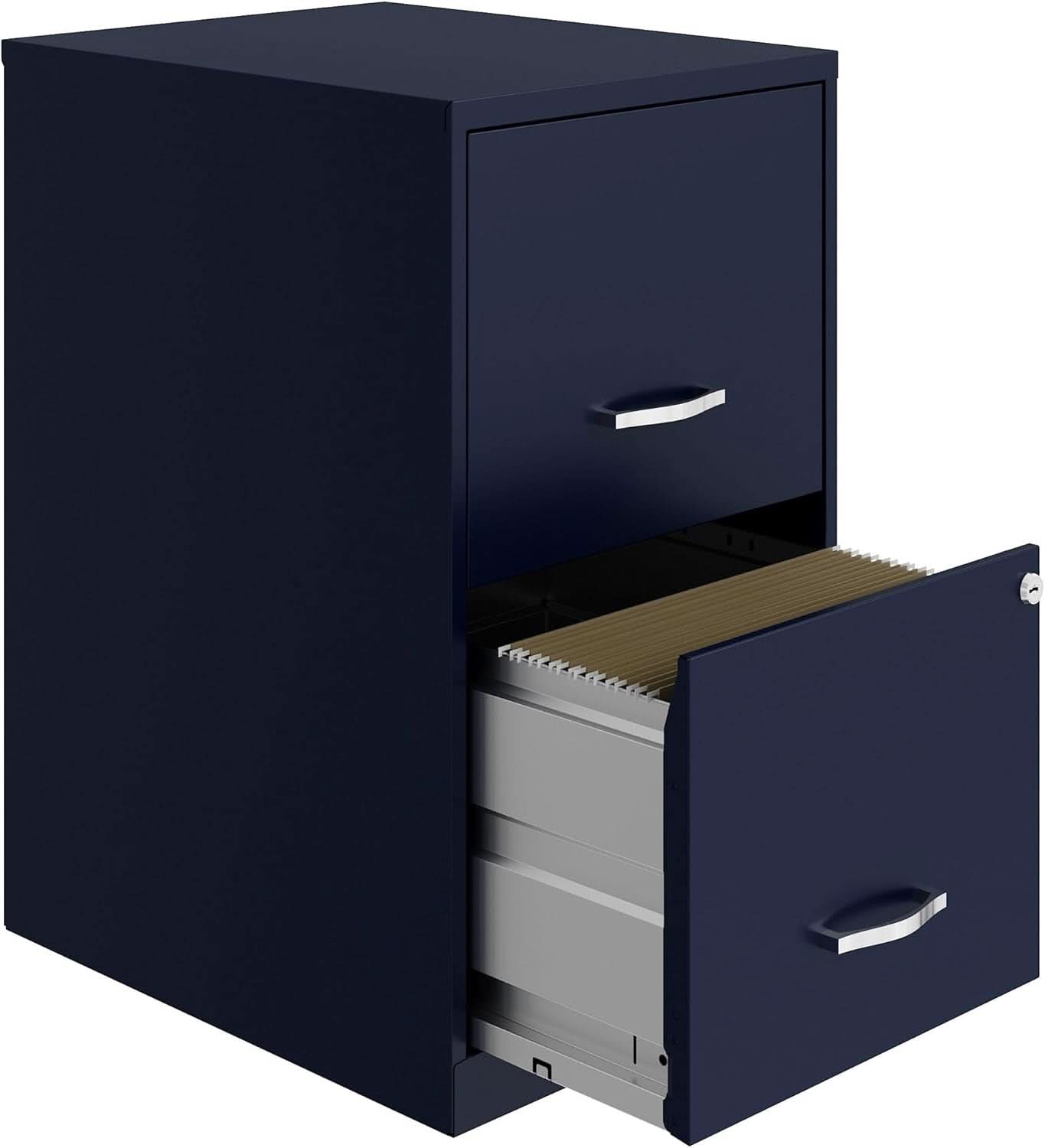 Navy Two Drawer File Cabinet With Smooth Glide Drawers, 14.2 By 18 By 24.5 Inches