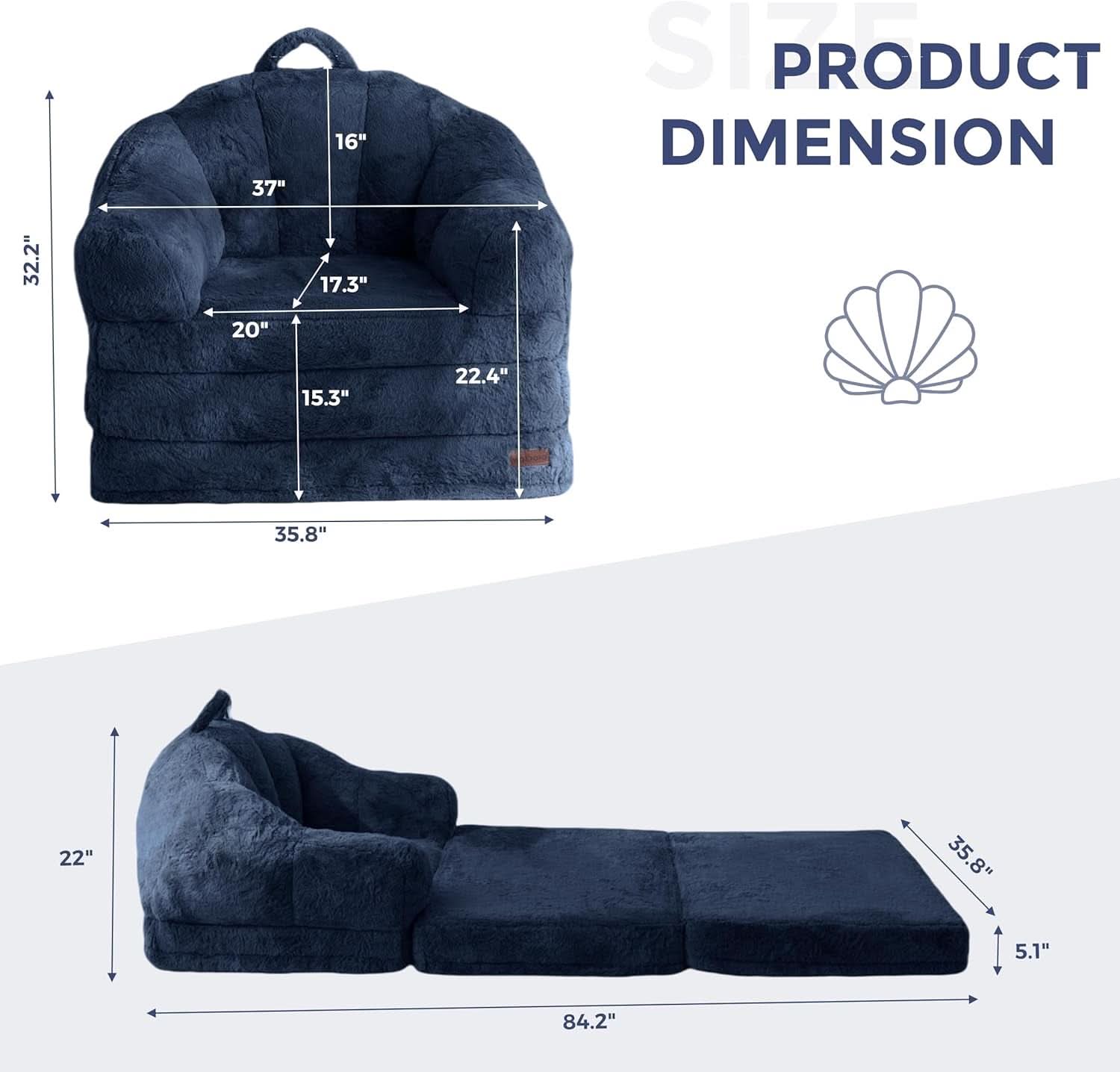 Navy Upholstered Folding Sofa Bed Convertible Lounger