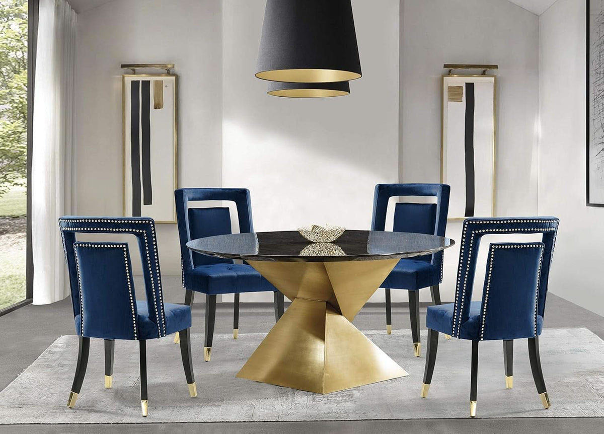 Navy Velvet Dining Side Chair Set With Nailhead Trim