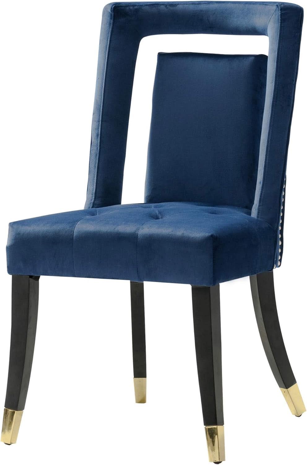 Navy Velvet Dining Side Chair Set With Nailhead Trim
