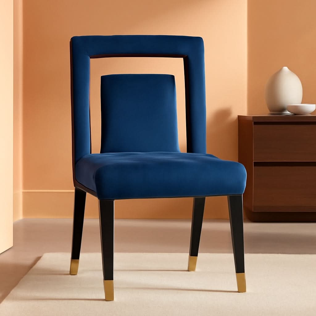 Navy Velvet Dining Side Chair Set With Nailhead Trim