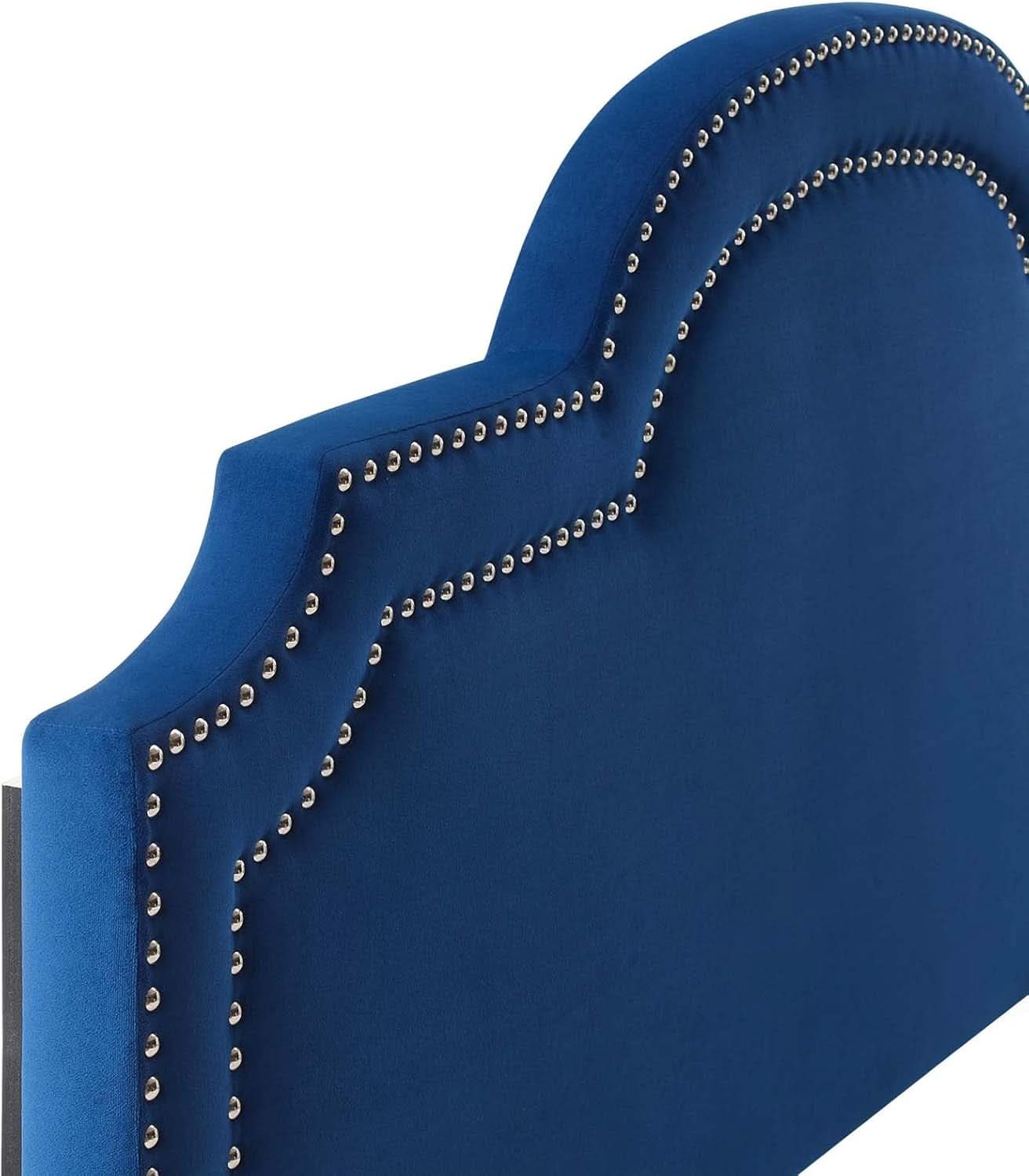 Navy Velvet King Headboard with Nailhead Trim and Foam