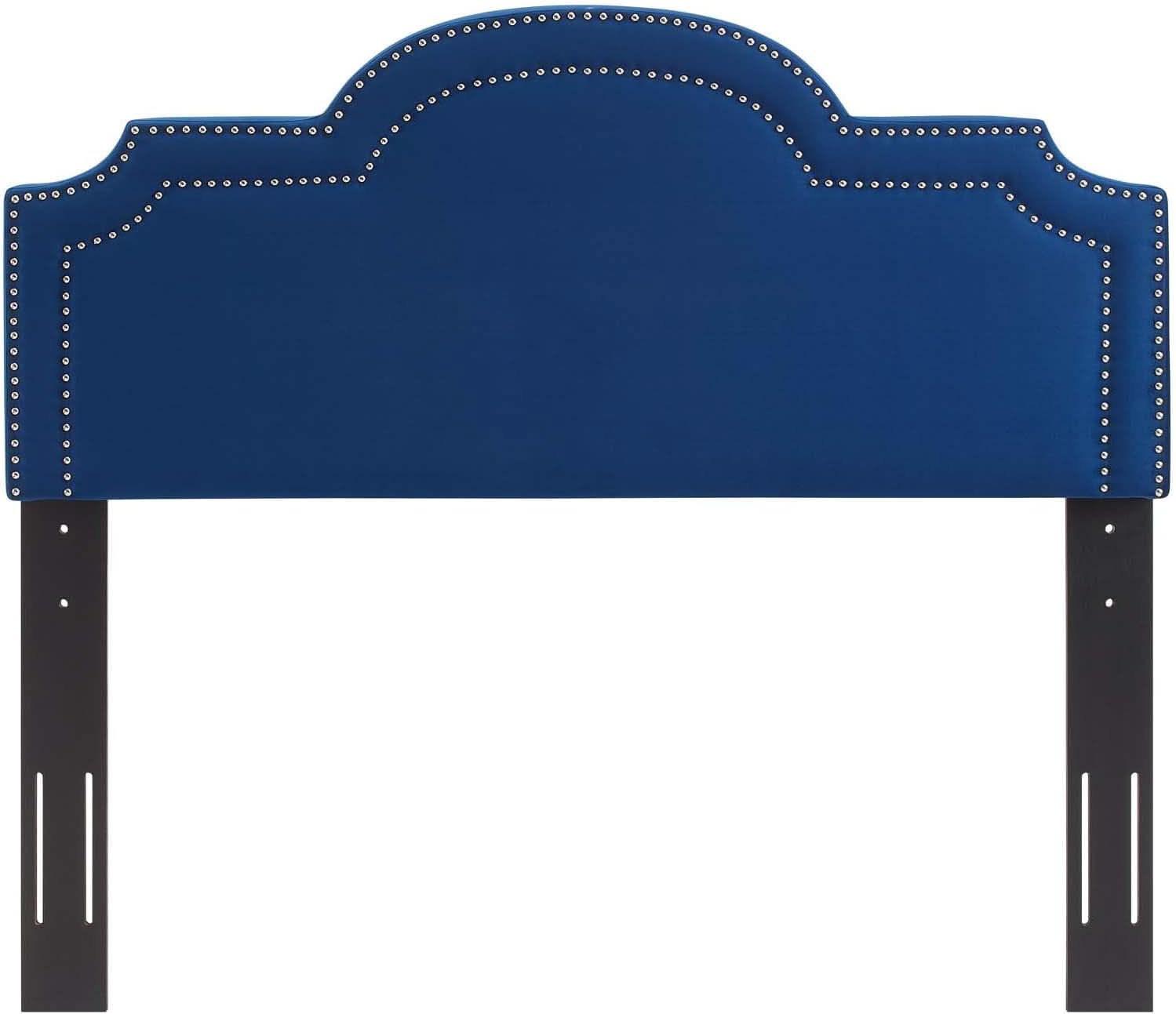 Navy Velvet King Headboard with Nailhead Trim and Foam