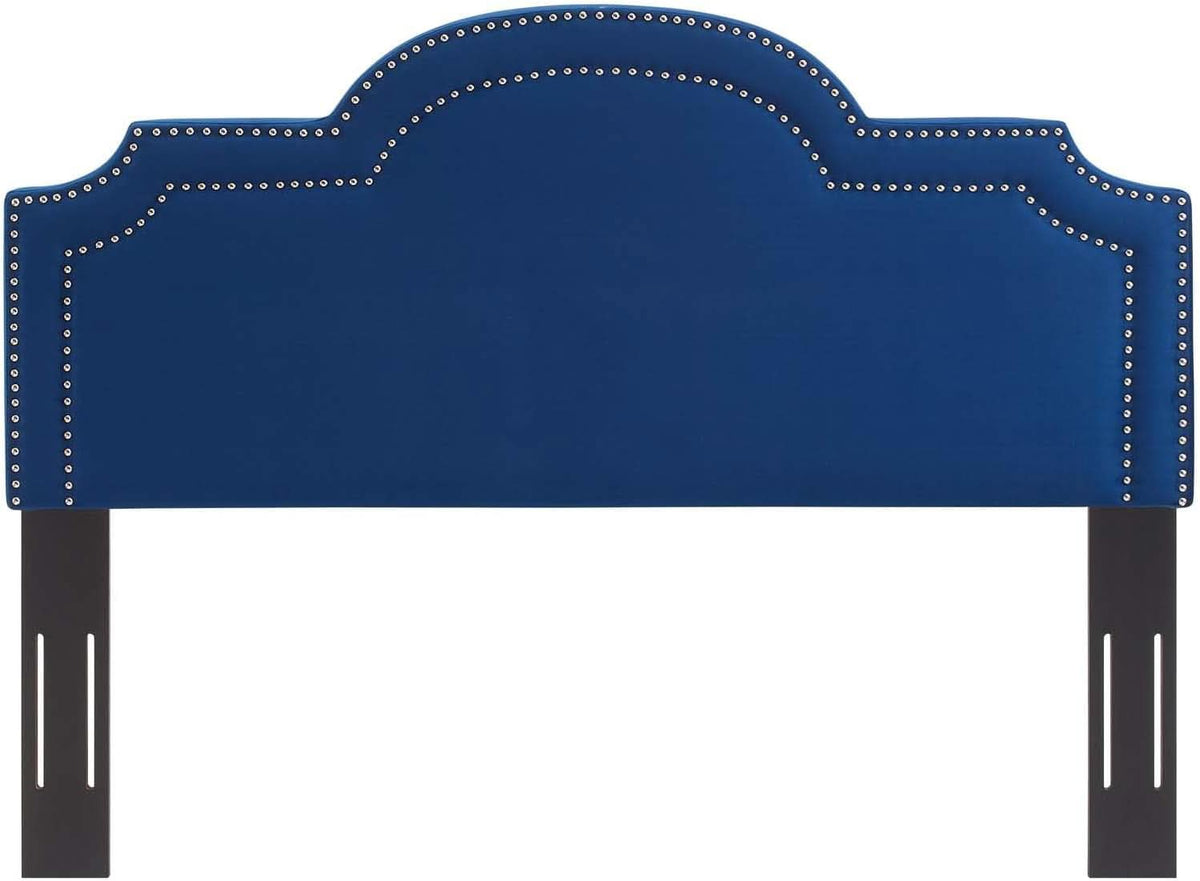 Navy Velvet King Headboard with Nailhead Trim and Foam