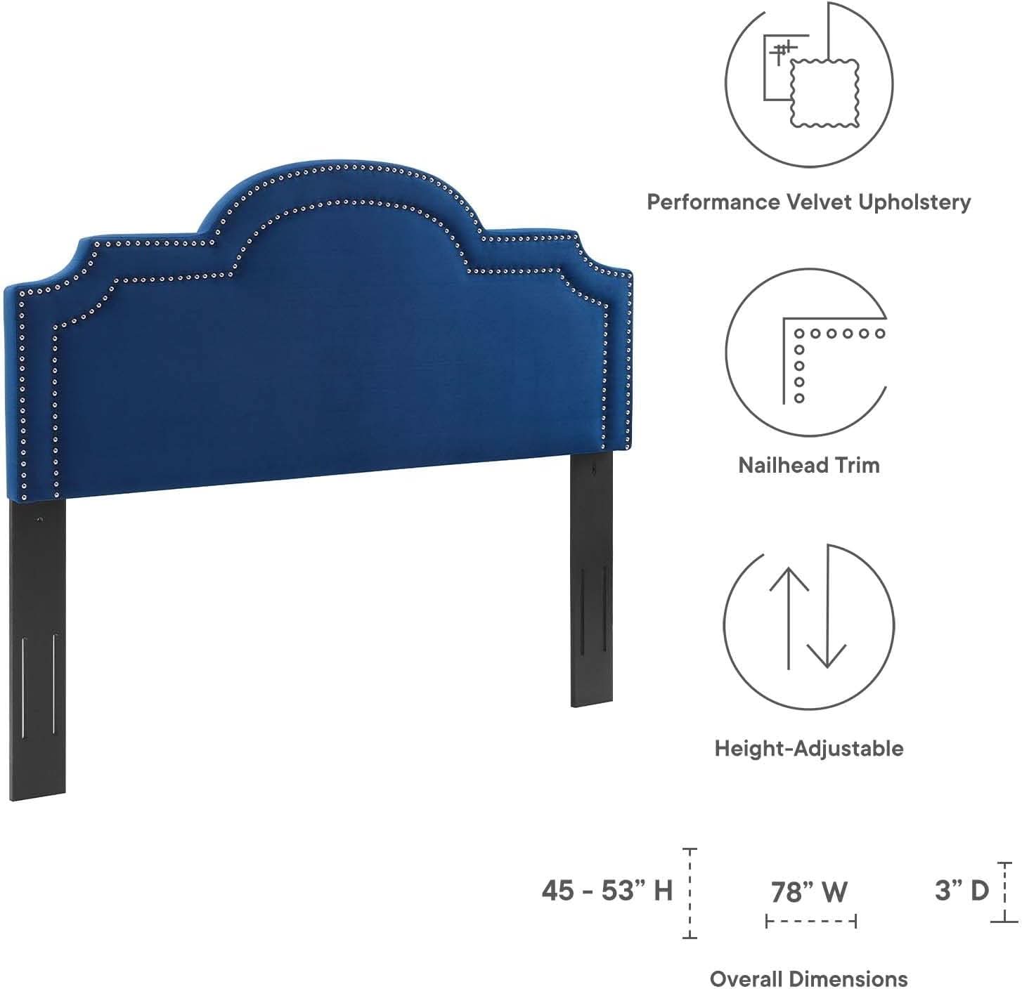 Navy Velvet King Headboard with Nailhead Trim and Foam