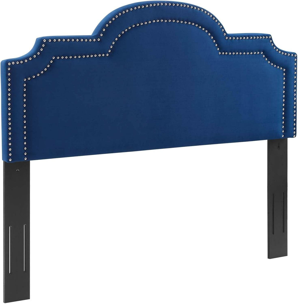 Navy Velvet King Headboard with Nailhead Trim and Foam