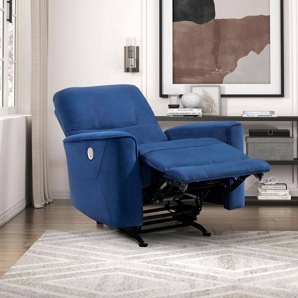 Navy Velvet Power Recliner Chair for Living Room Theater