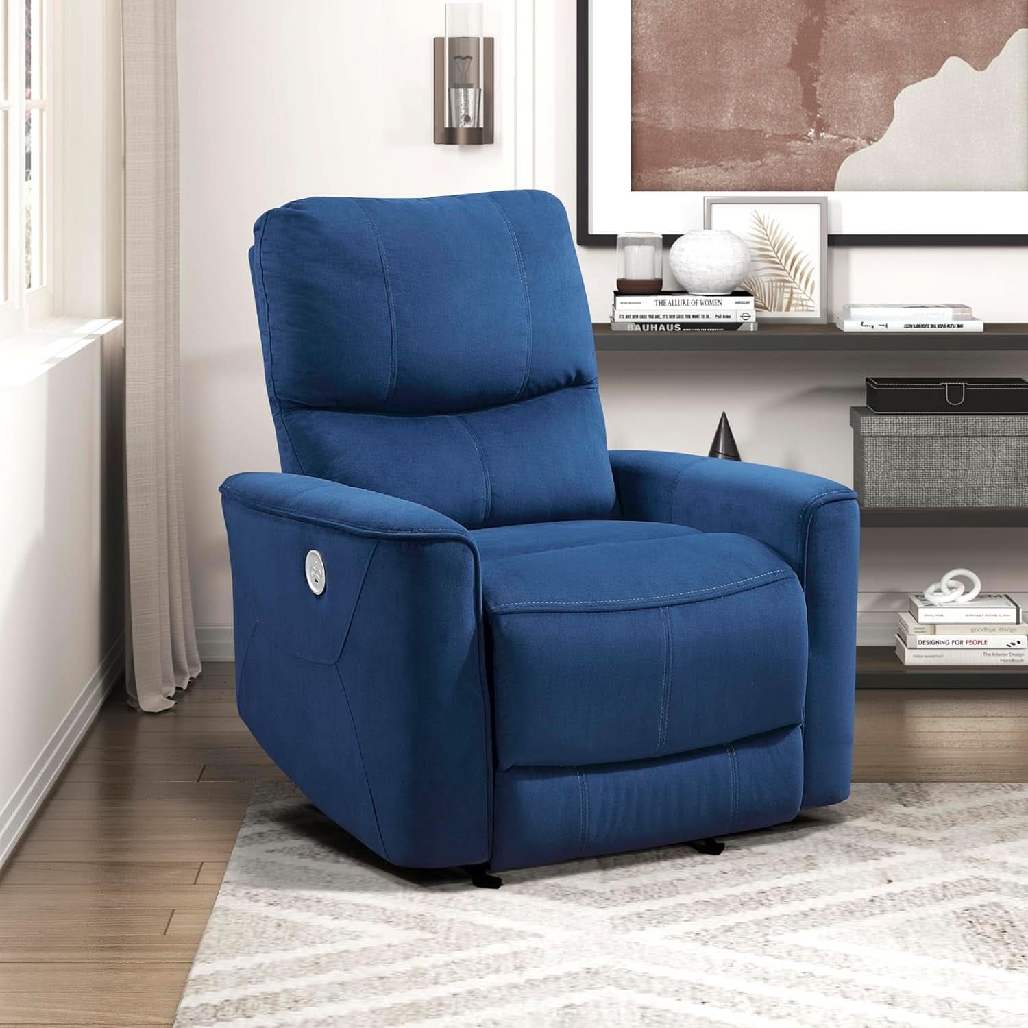 Navy Velvet Power Recliner Chair for Living Room Theater