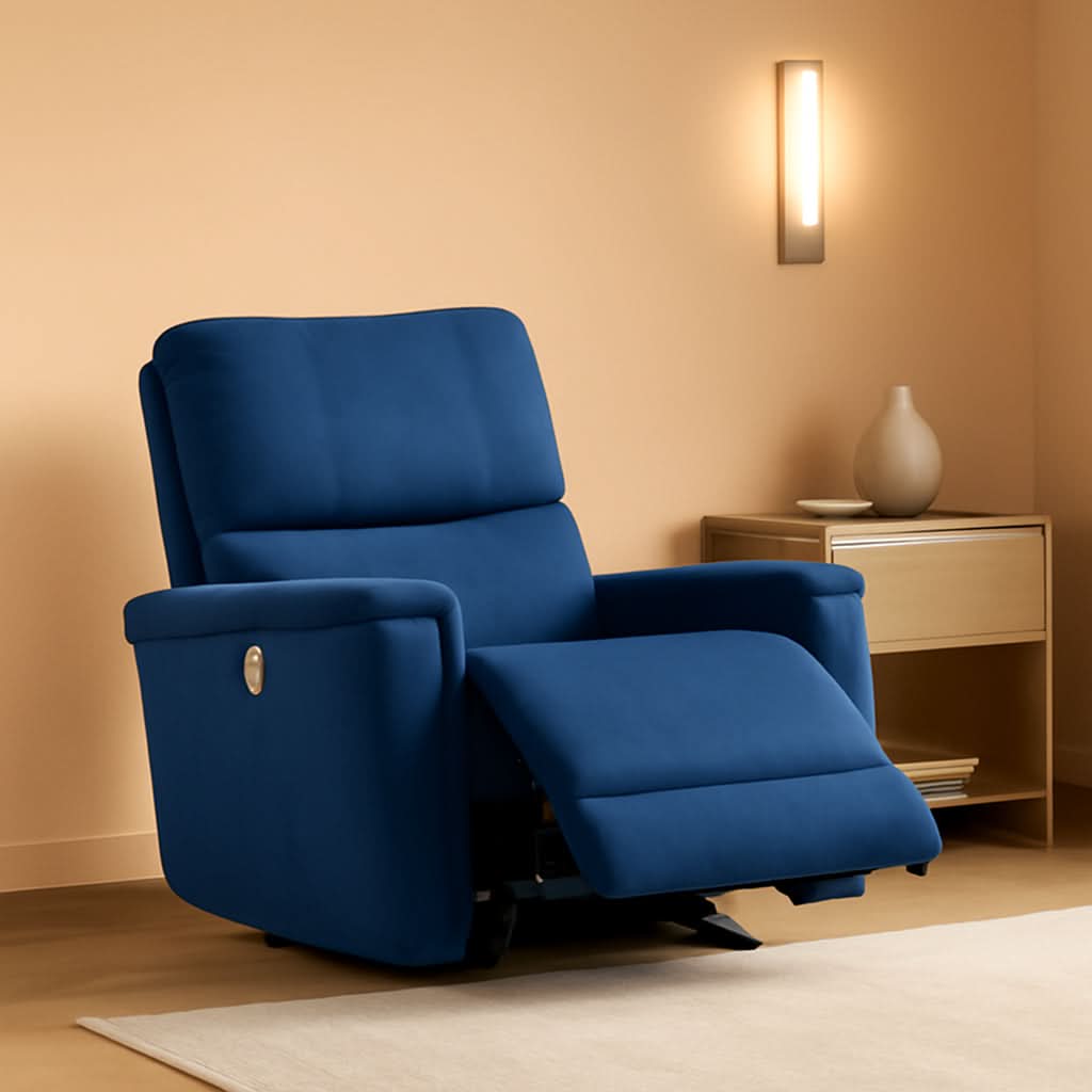Navy Velvet Power Recliner Chair for Living Room Theater