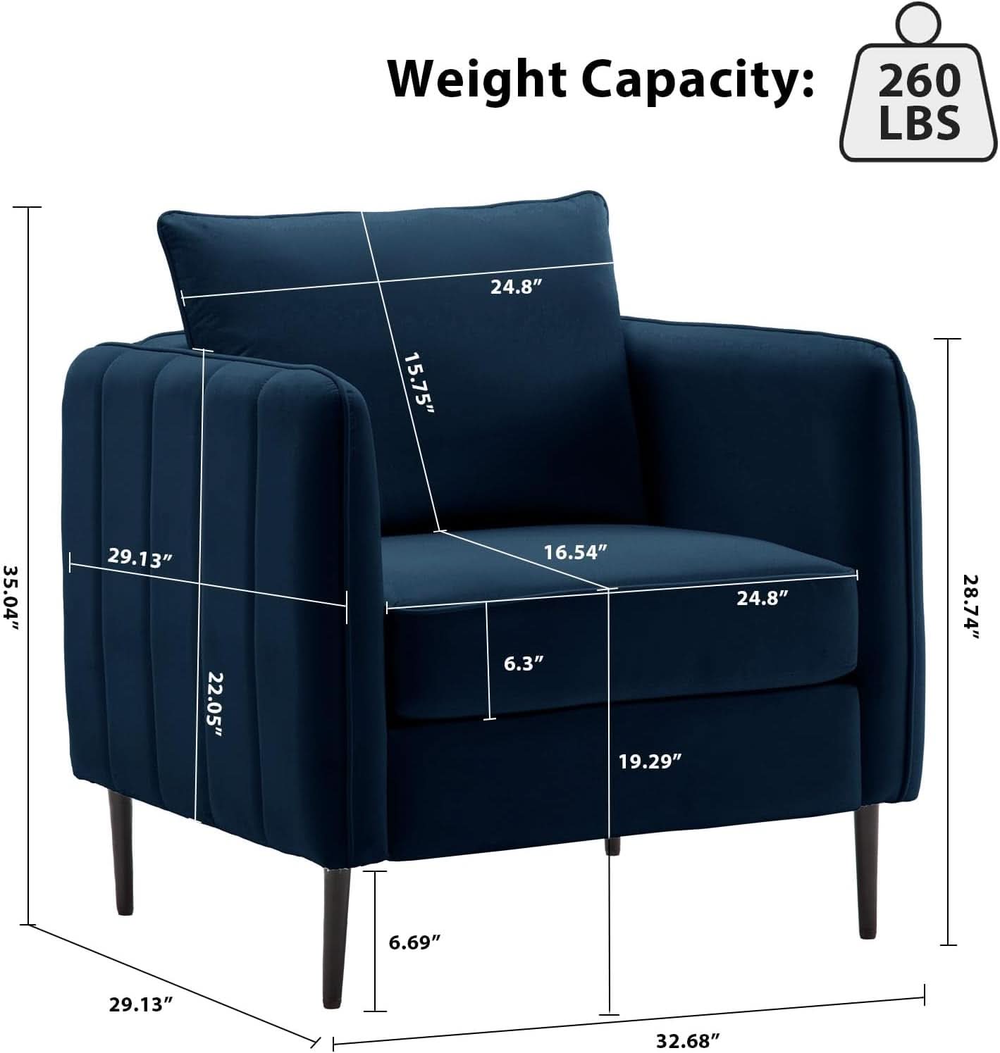 Navy Velvet Upholstered Accent Chair For Living Room