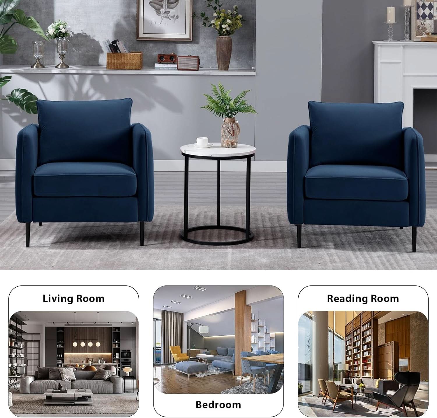 Navy Velvet Upholstered Accent Chair For Living Room