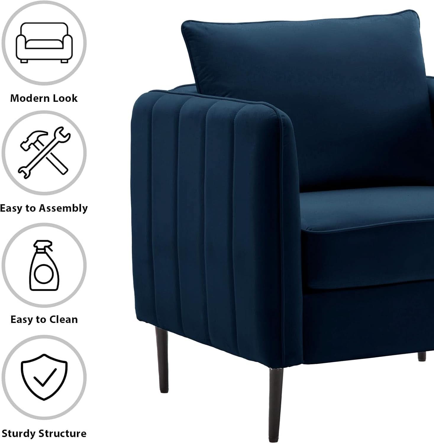 Navy Velvet Upholstered Accent Chair For Living Room
