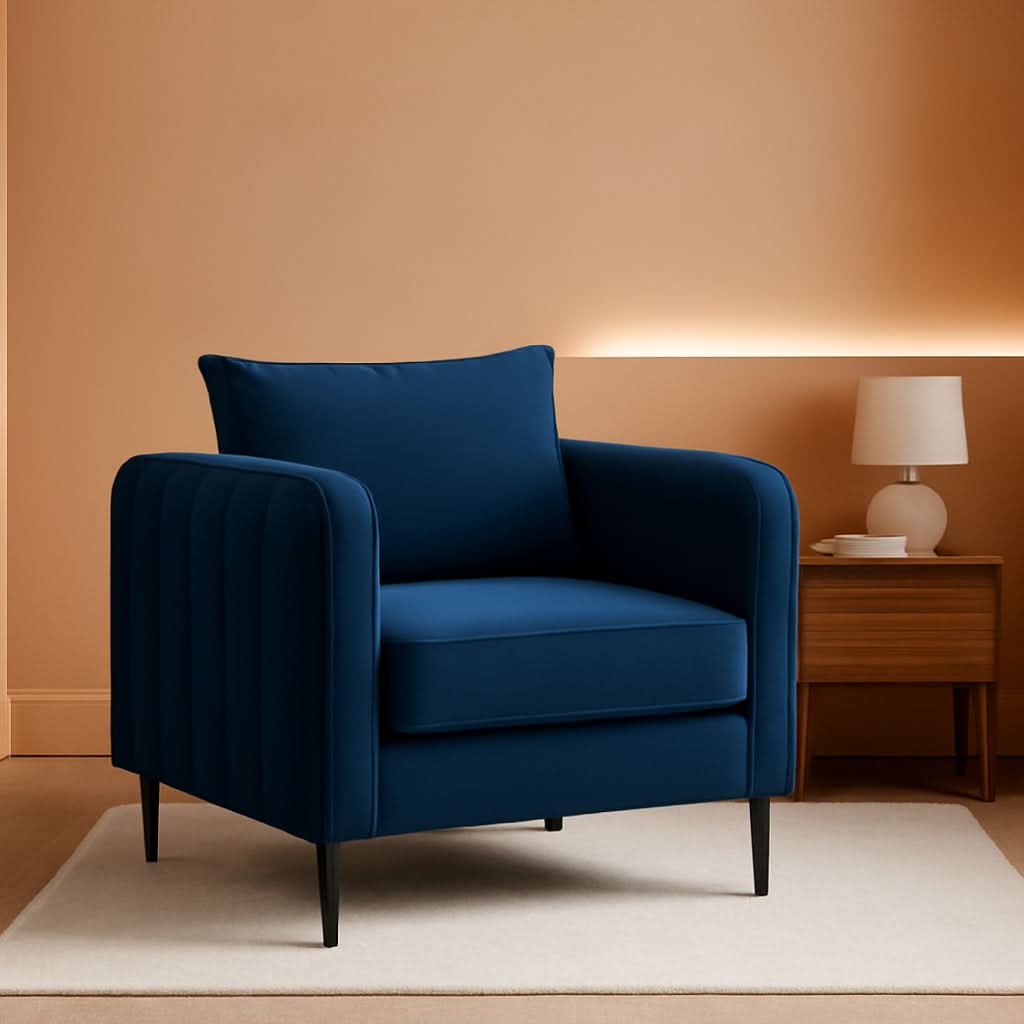Navy Velvet Upholstered Accent Chair For Living Room