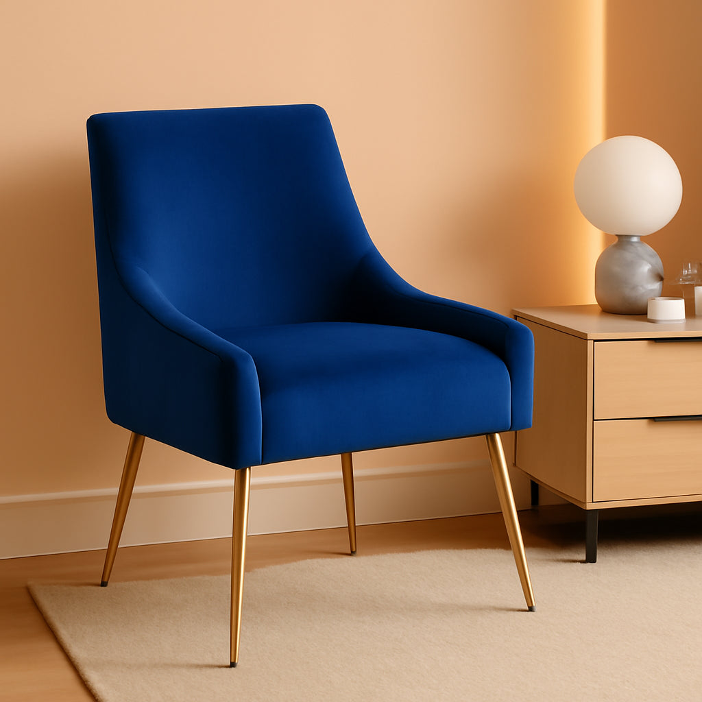 Navy Velvet Upholstered Dining Chair Retro Modern Design