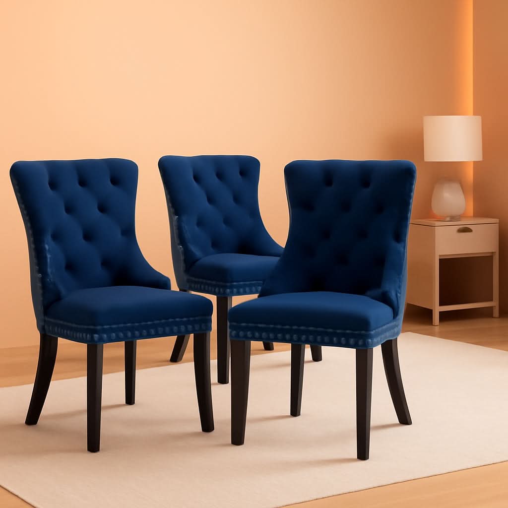 Navy Velvet Wingback Dining Chairs Set Of 4 Modern