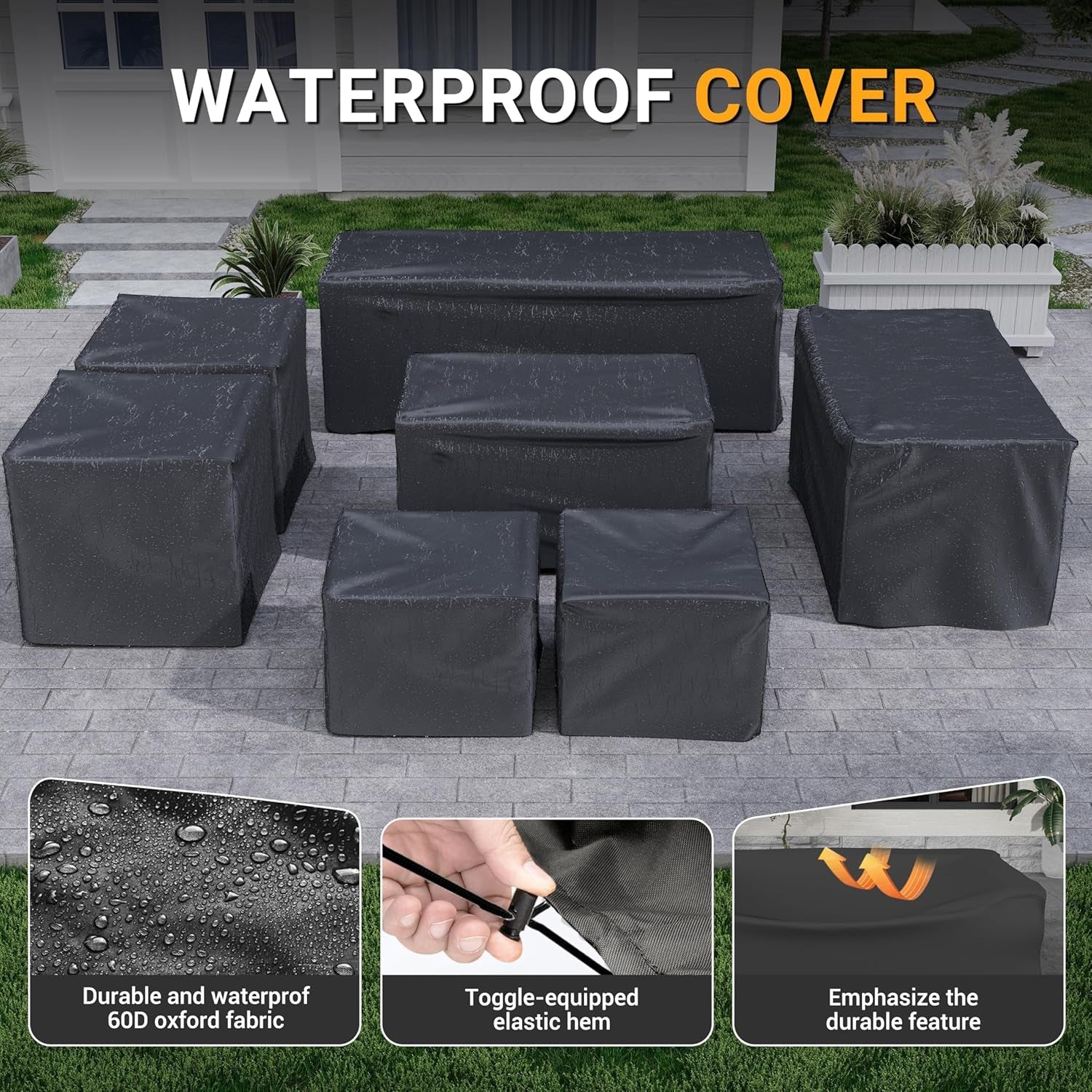 Navy Wicker Outdoor Sectional Couch Set with Fire Pit