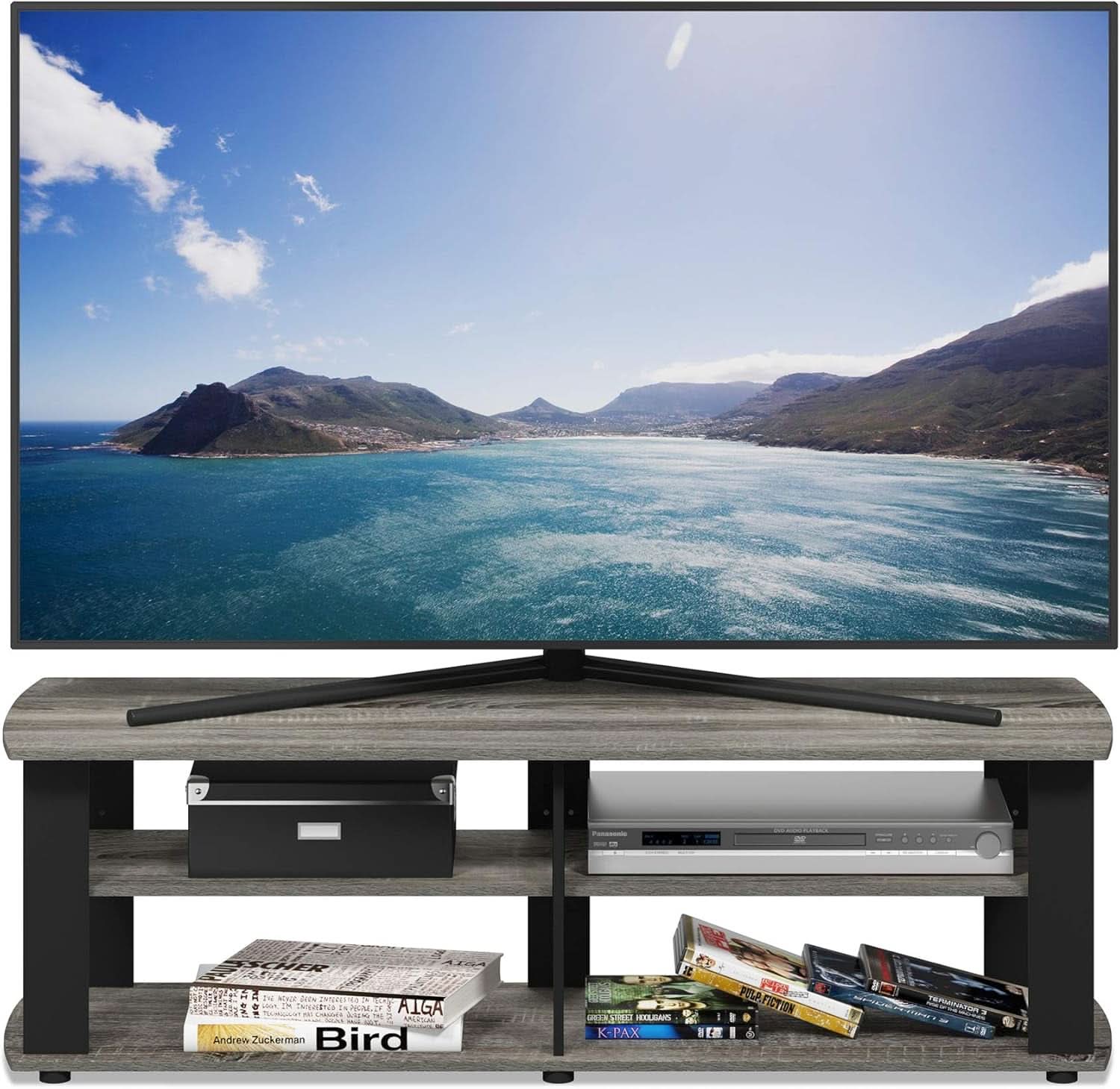 Nelly Entertainment Center TV Stand 43 Inch Wide Grey Black
