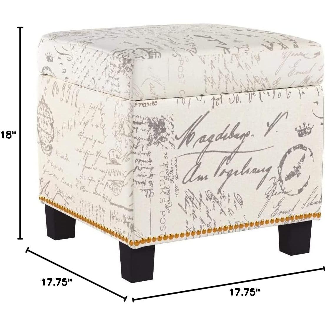 Neutral Beige Script Ottoman With Hidden Storage Square