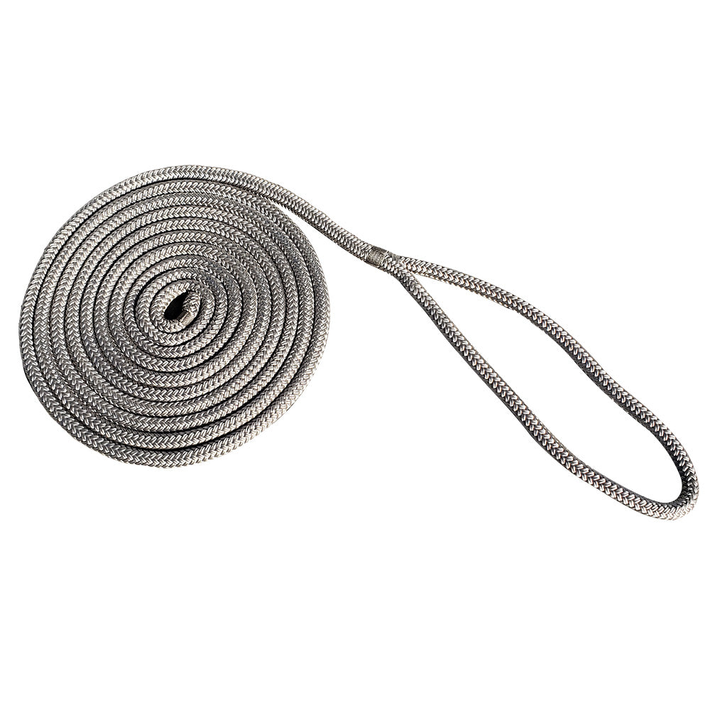 New England Rope 3/8" x 15&#39; Nylon Double Braid Dock Line - Grey