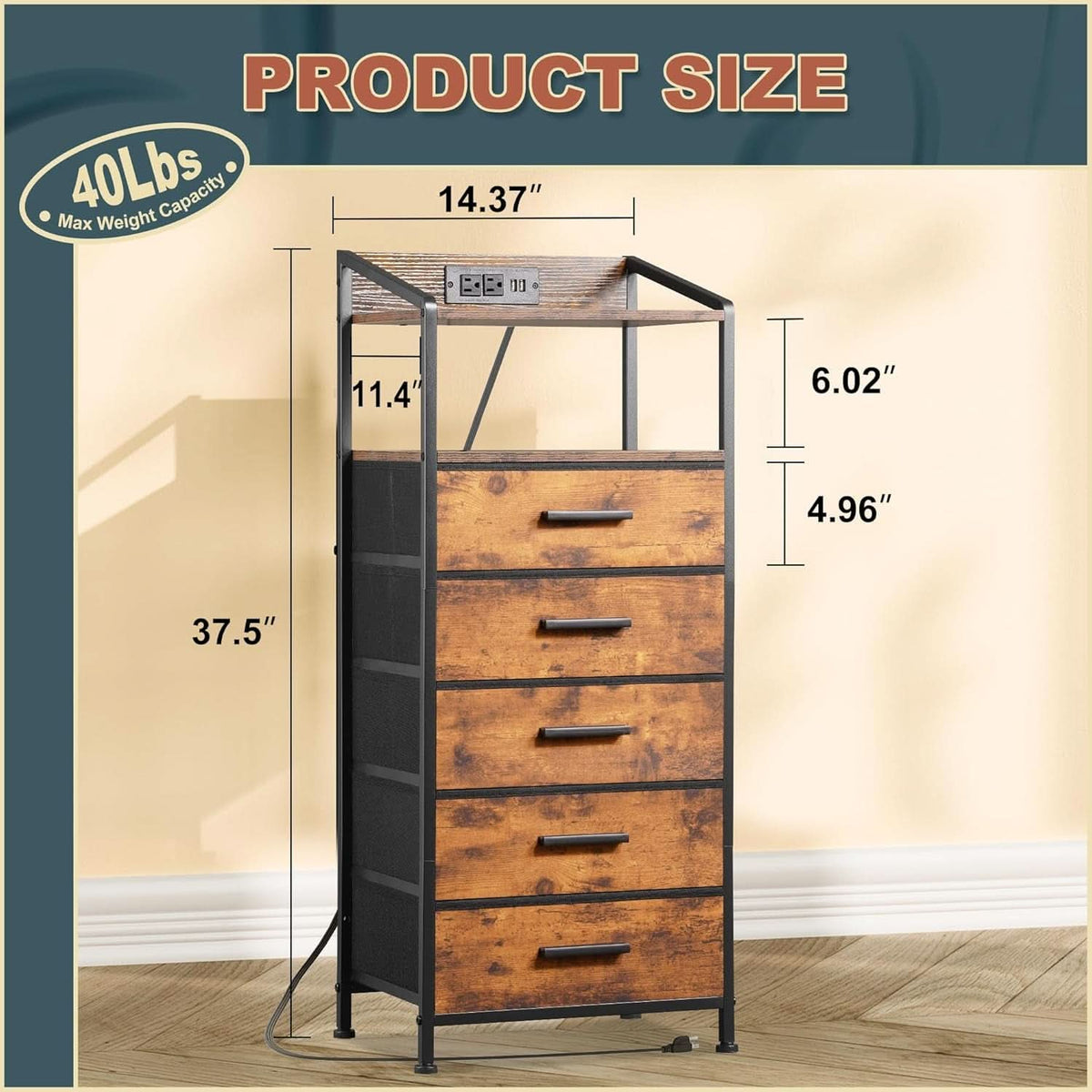 Nightstand Dresser With Led Lighting Rustic Brown Finish