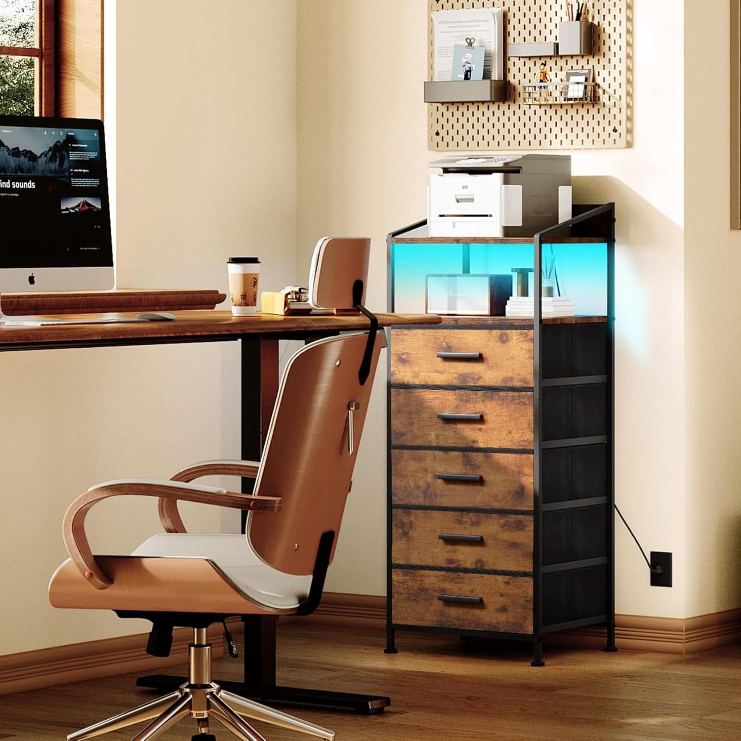 Nightstand Dresser With Led Lighting Rustic Brown Finish