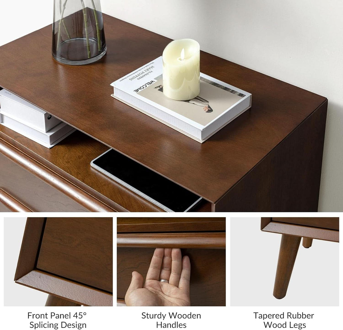 Nightstand With Charging Station Walnut Mid Century Modern