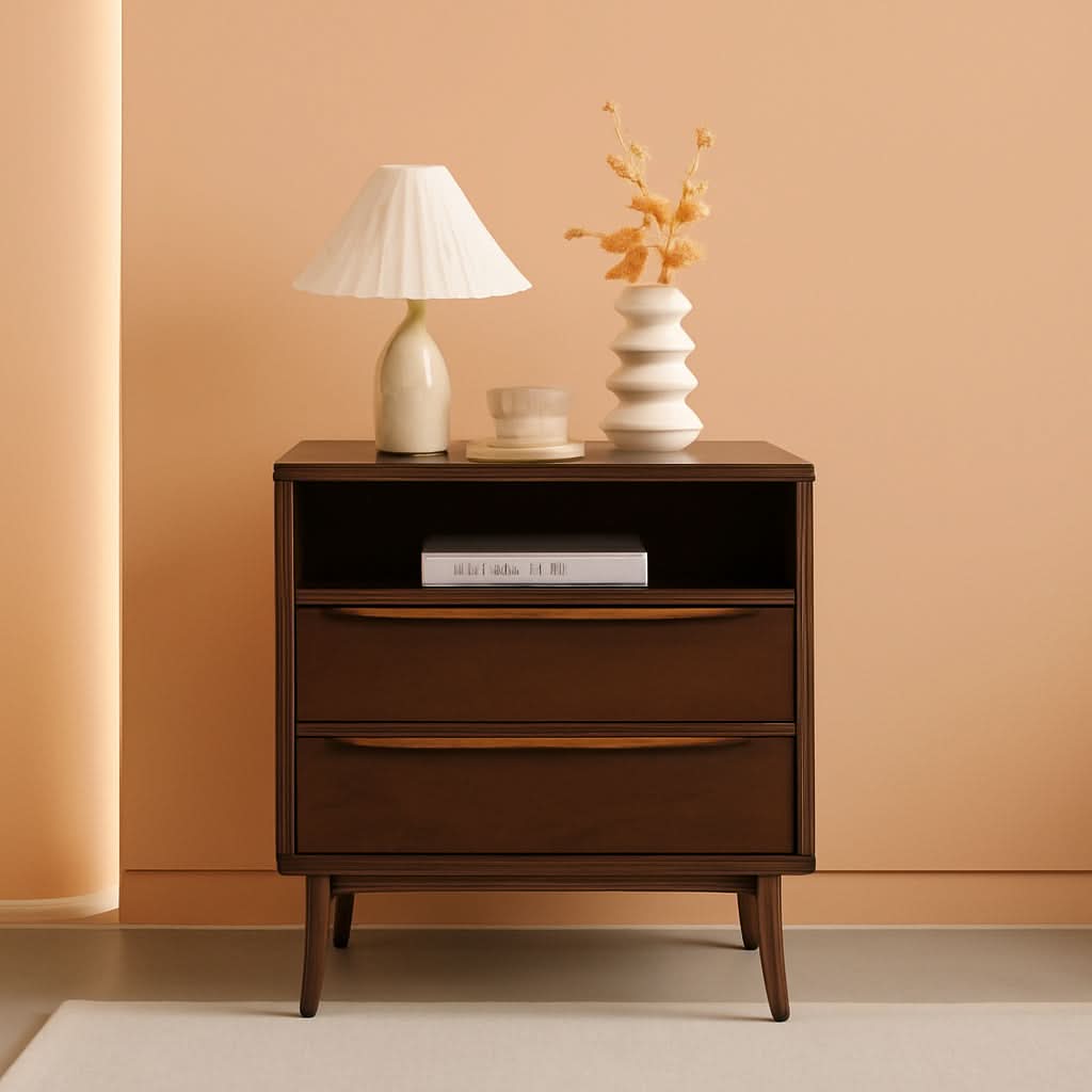 Nightstand With Charging Station Walnut Mid Century Modern
