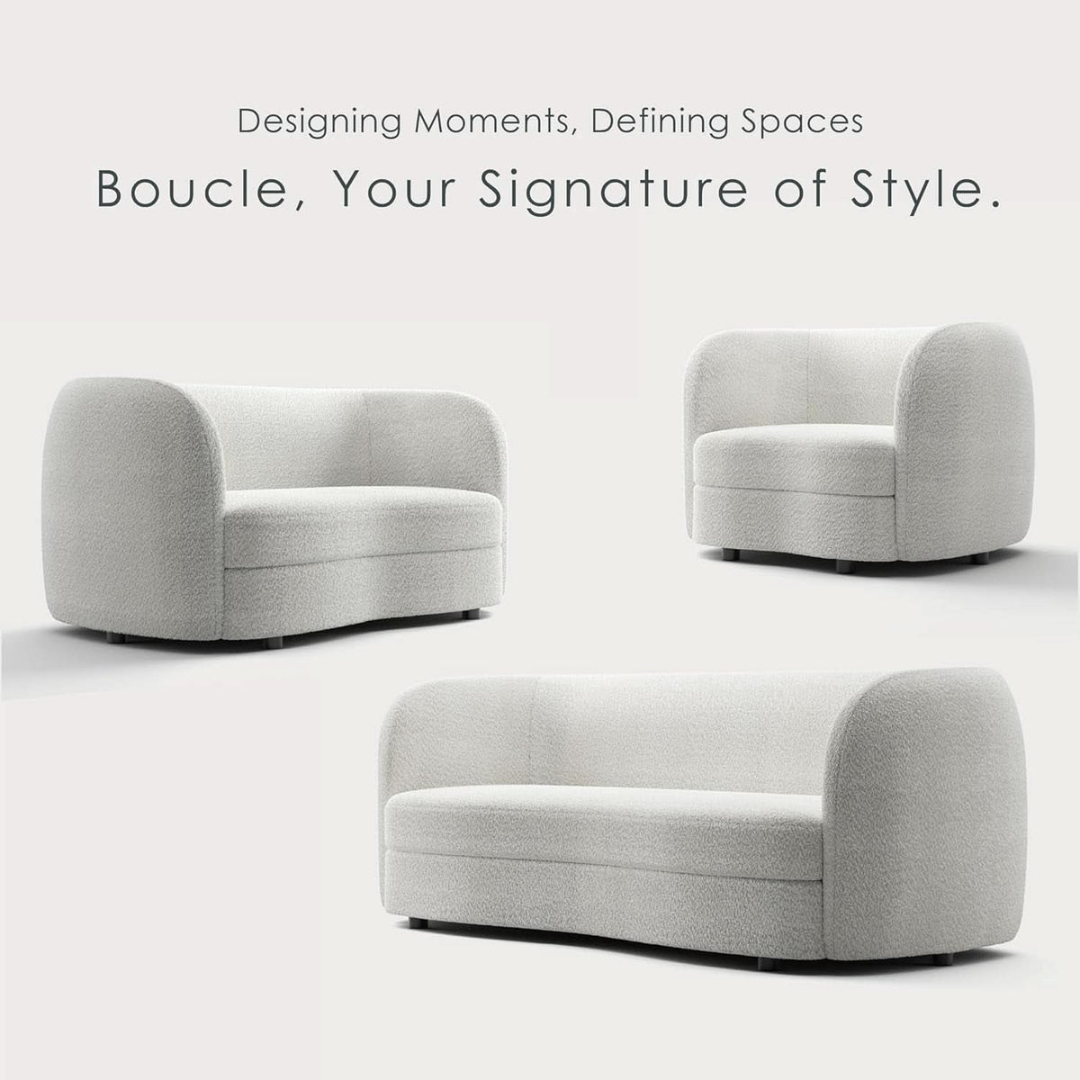 Nimiane Boucle 3 Piece Sofa Set Off White Modern Collection