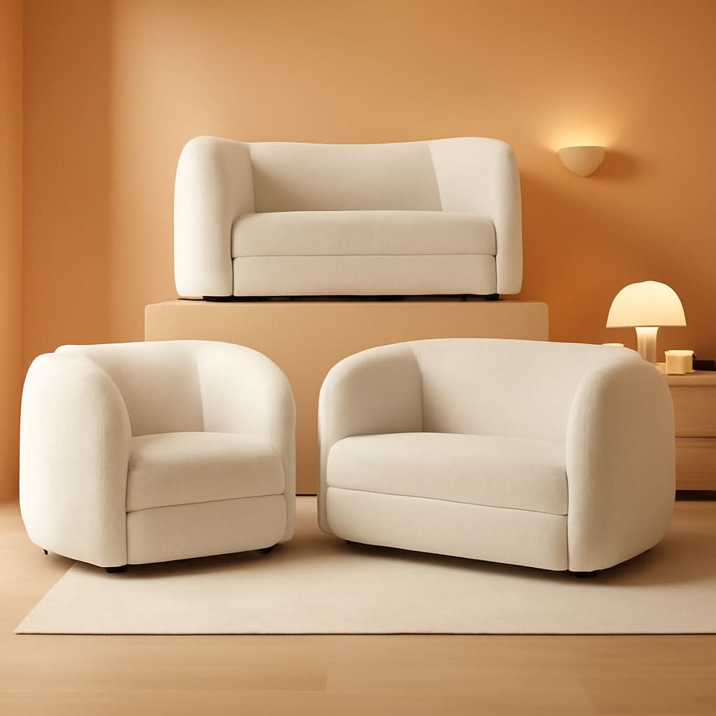 Nimiane Boucle 3 Piece Sofa Set Off White Modern Collection
